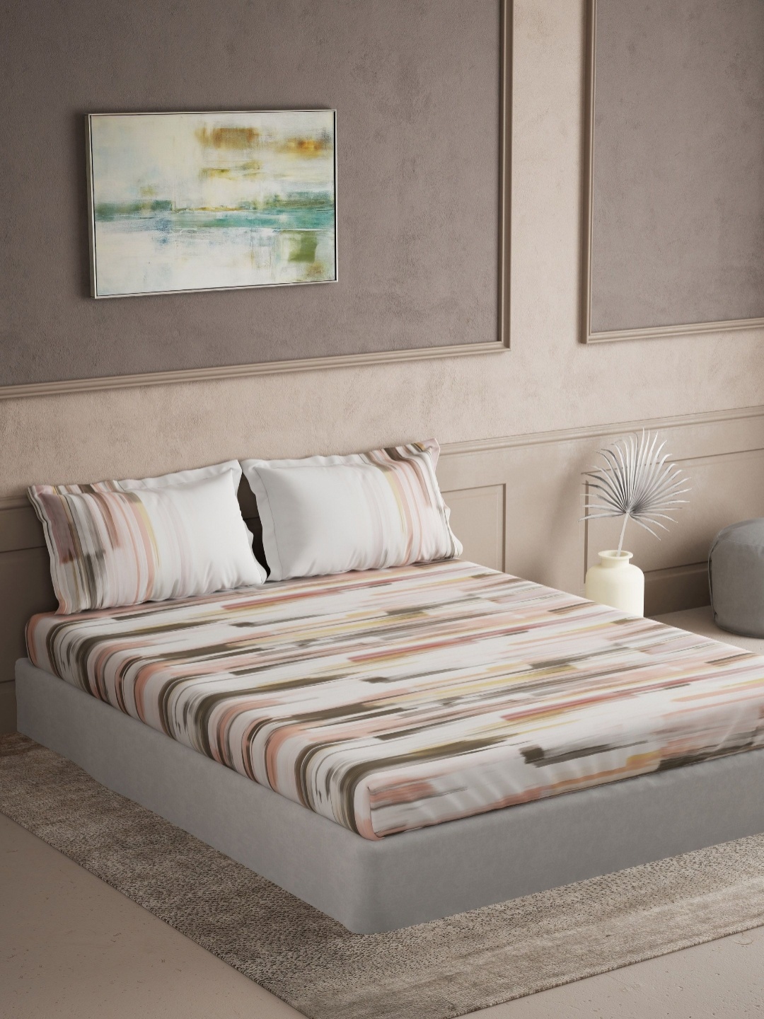

DDecor White & Pink 144 TC King Bedsheet with 2 Pillow Covers