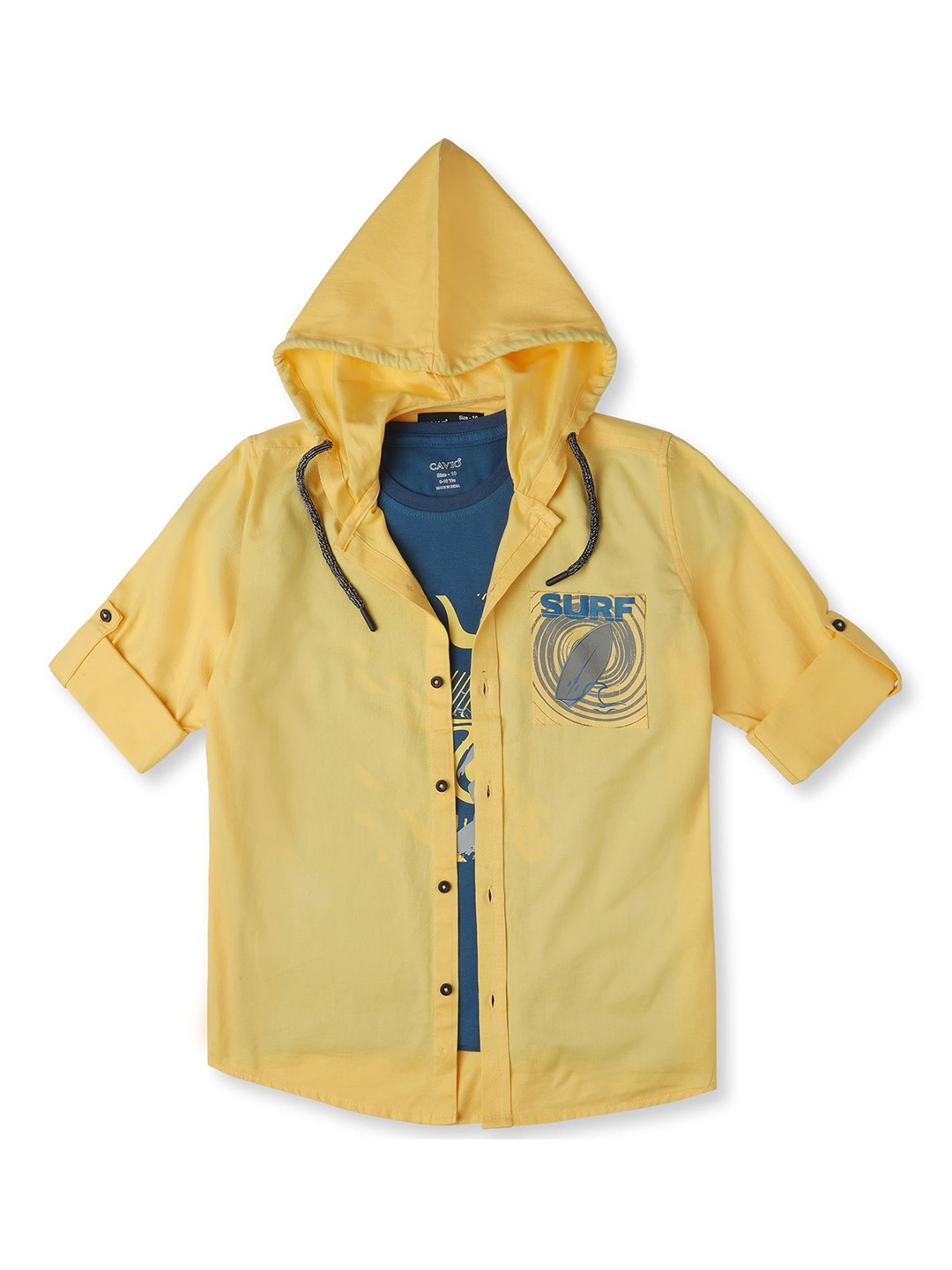 

CAVIO Boys Hood Graphic Printed Cotton Casual Shirt & T-Shirt, Yellow