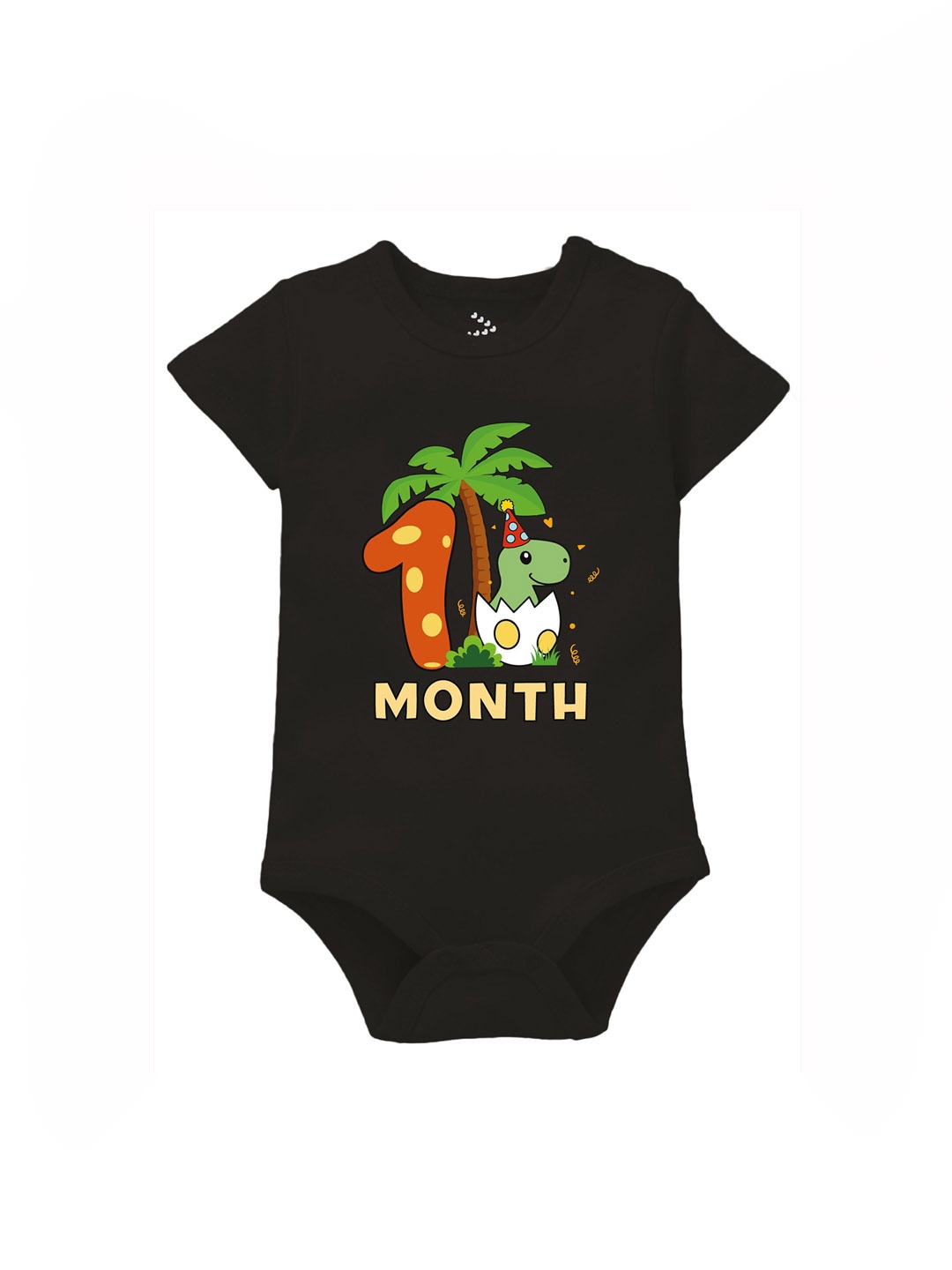 

Zeezeezoo Infants 1 Month Birthday Dinosaur Printed Cotton Bodysuit, Black