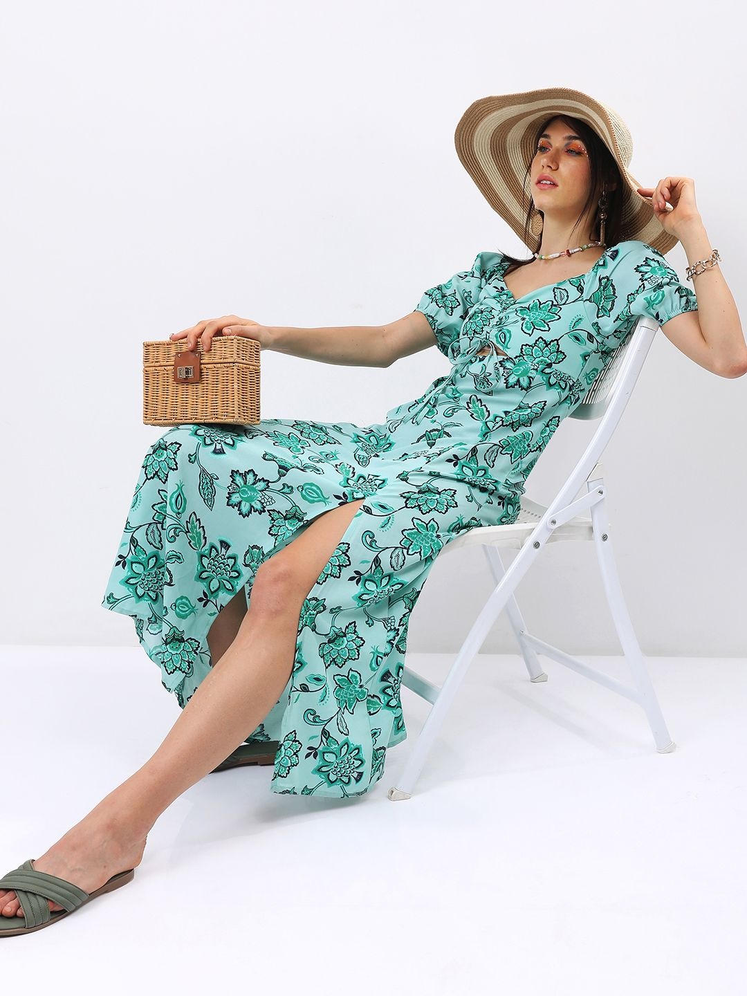 

Tokyo Talkies Floral Print Fit & Flare Dress, Green