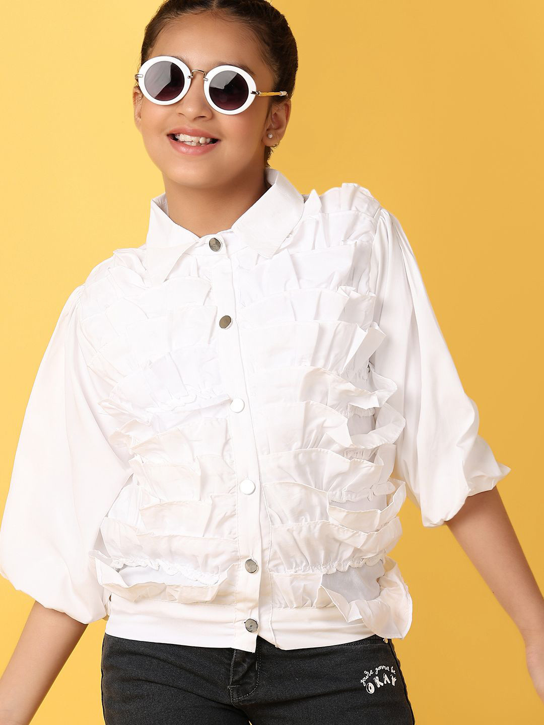 

V-Mart Girls Solid Shirt Collar Cotton Top, White
