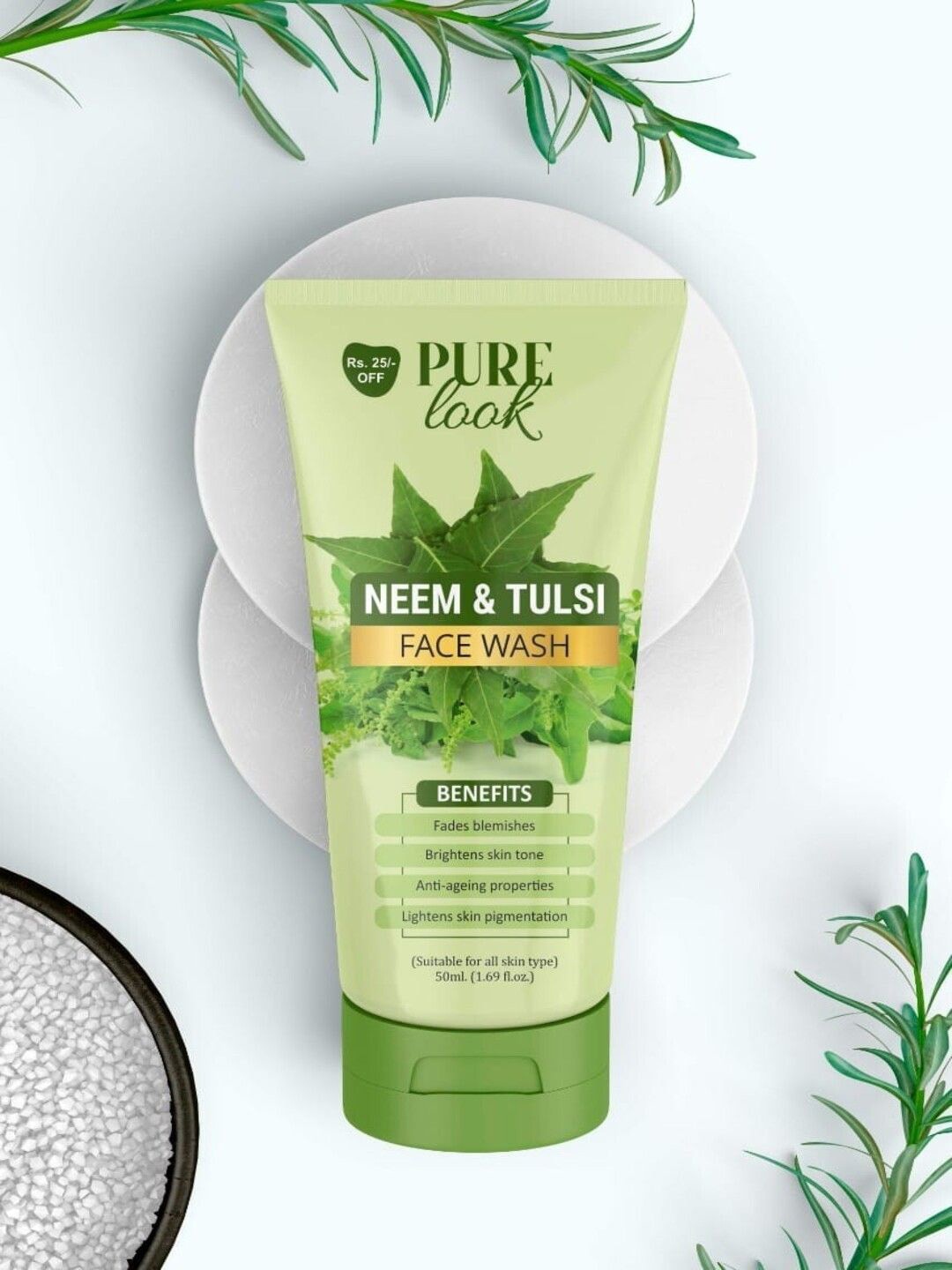 

Purelook Set Of 2 Neem & Tulsi Face Wash - 125ml Each, Green