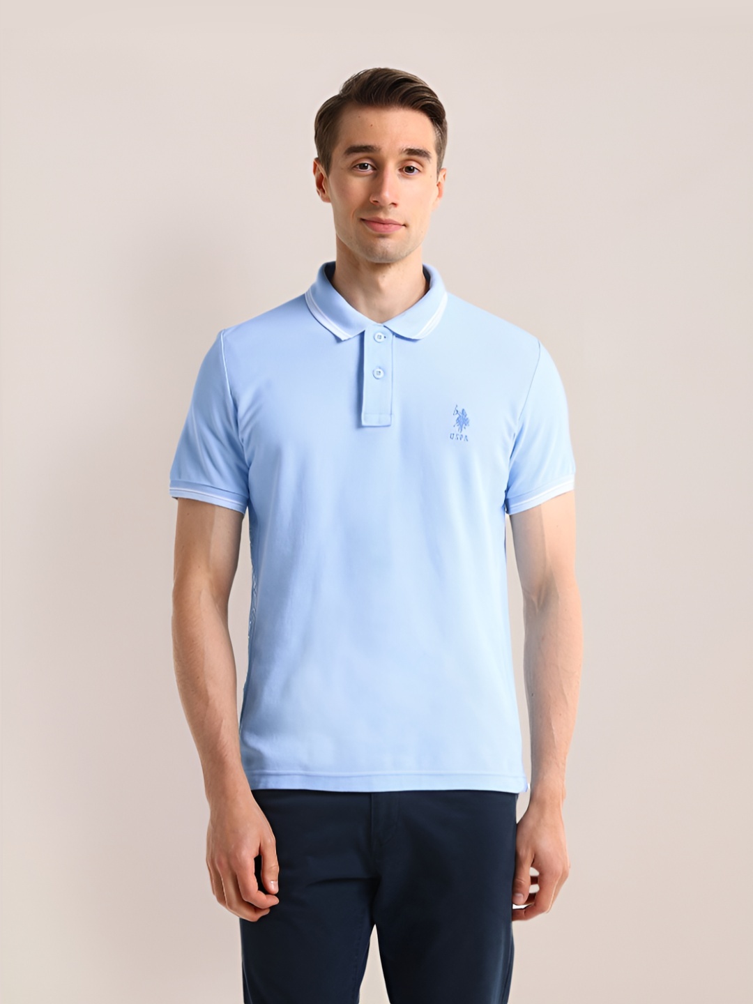 

U.S. Polo Assn. Men Polo Collar Applique Slim Fit T-shirt, Blue