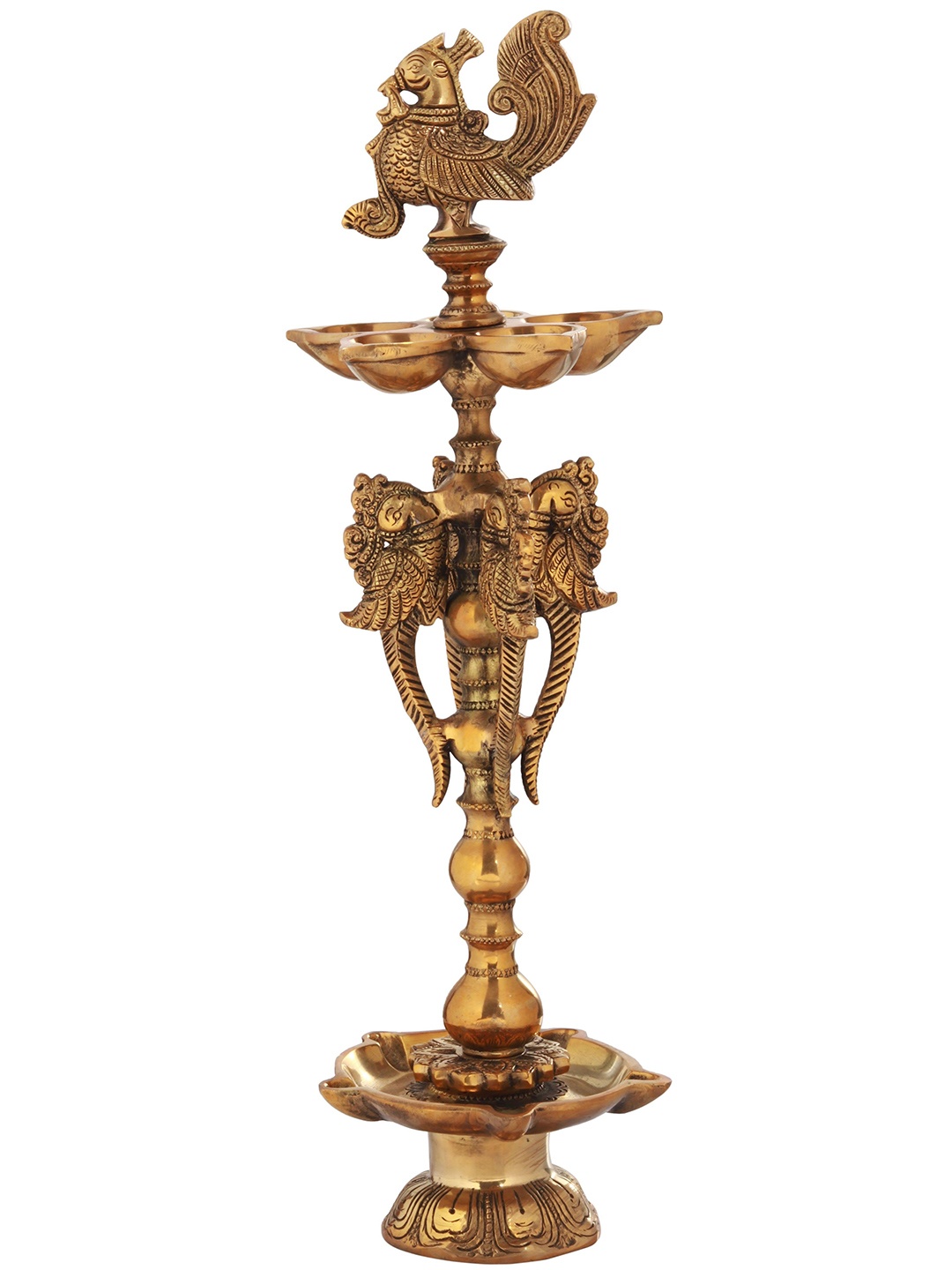 

Exotic India 16" Two Layer Wicks Ritual Lamp in Brass - Made in India, Gold