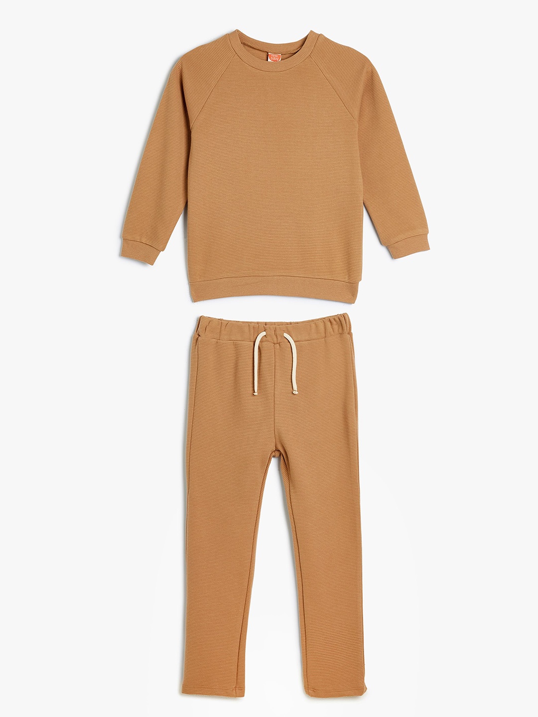 

Koton Boys Round Neck Long Sleeves Pure Cotton T-shirt with Shorts, Brown