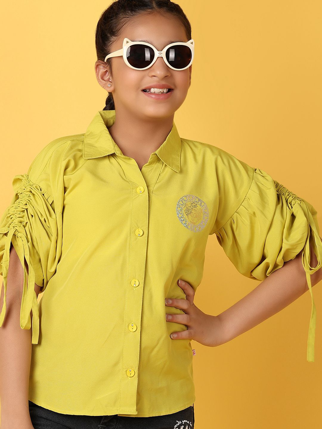 

V-Mart Girls Solid Shirt Collar Cotton Top, Yellow