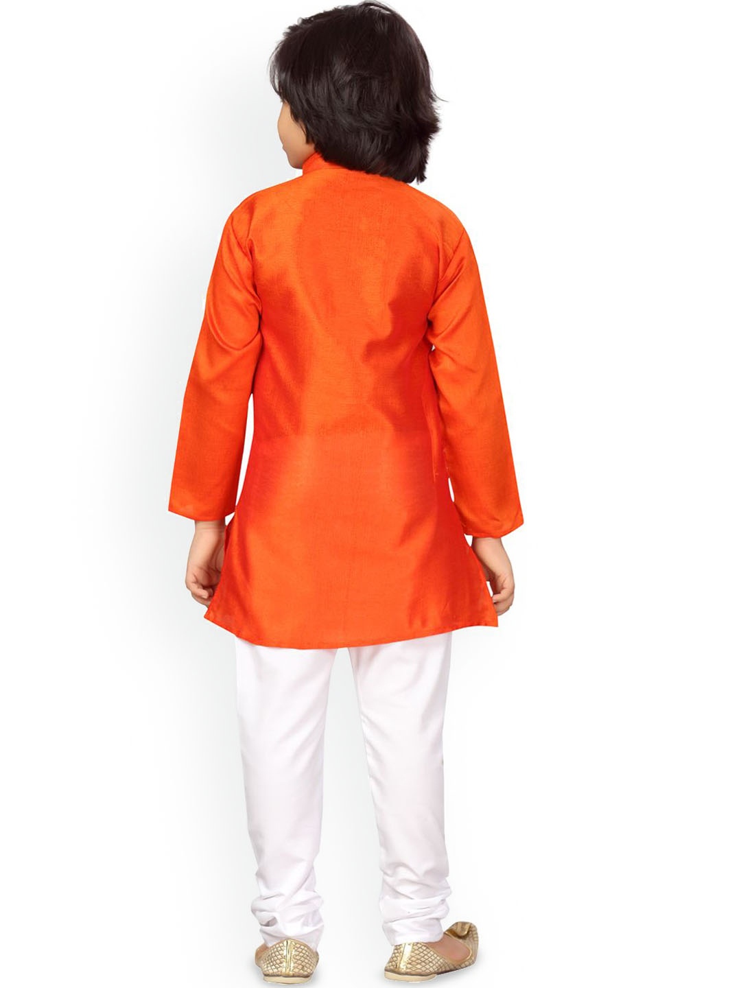 

BAESD Boys Angrakha Mandarin Collar Pure Cotton Kurta With Churidar, Orange