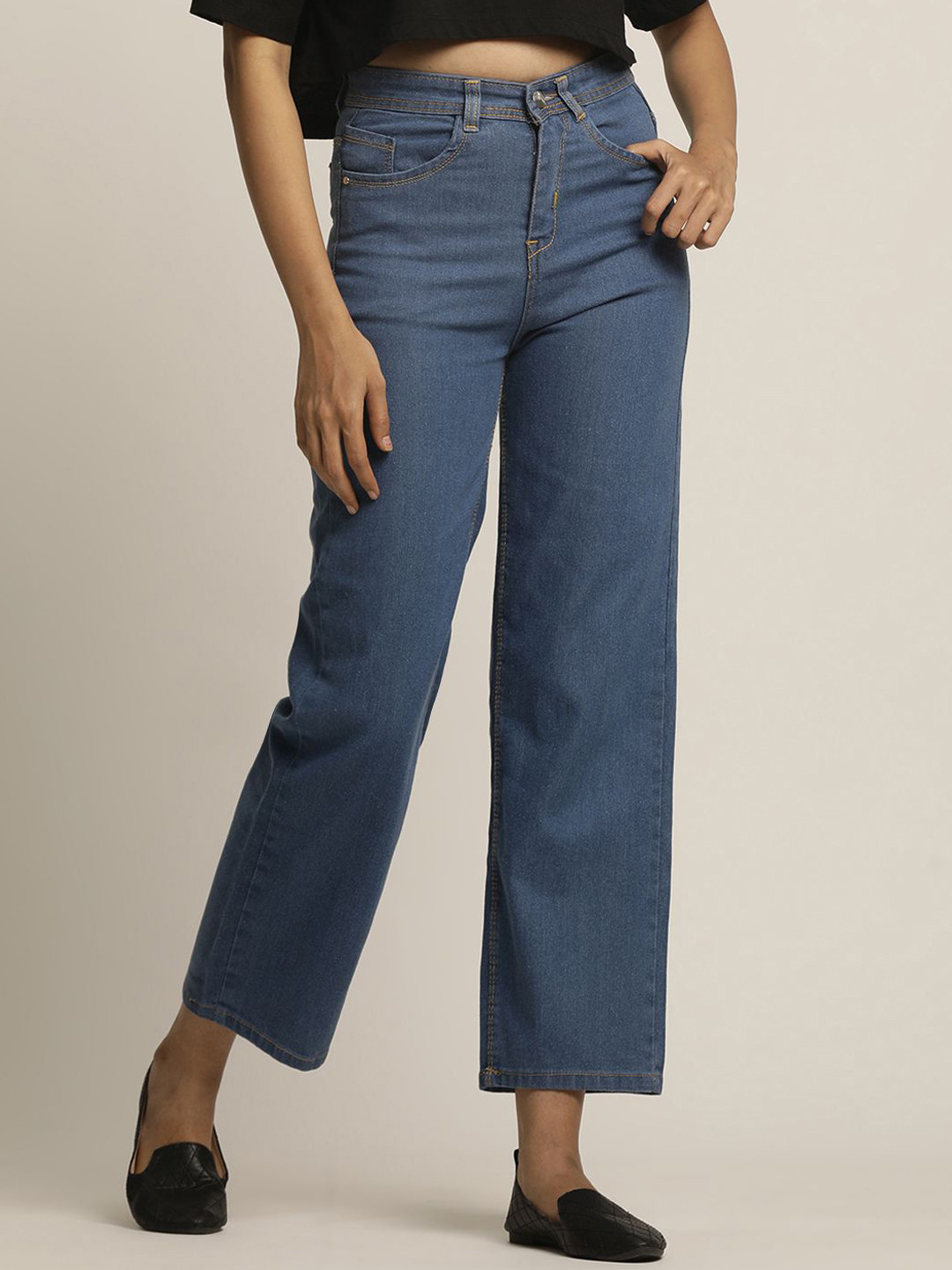 

BAESD Women Comfort Straight Fit High-Rise Jeans, Blue
