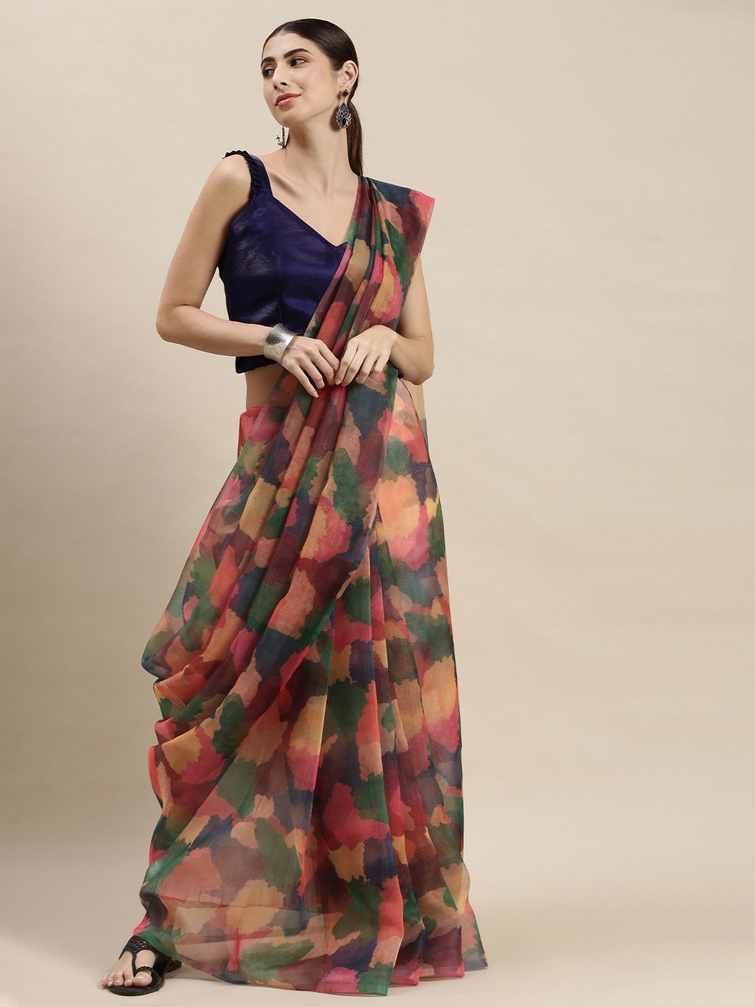 

KIMISHA Floral Organza Saree, Green