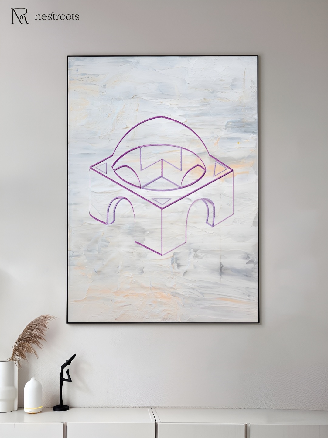 

nestroots White & Purple 1 Piece Canvas Abstract Wall Paintings