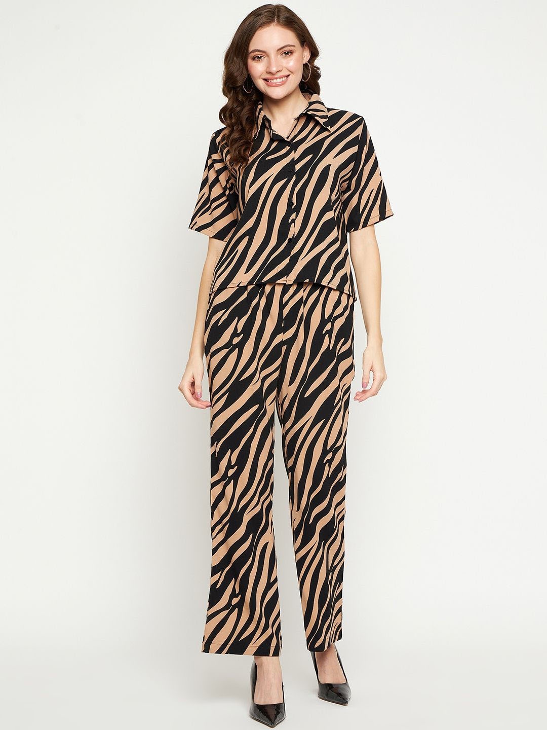 

Murcia Animal Printed Shirt With Trouser Co-Ords, Black