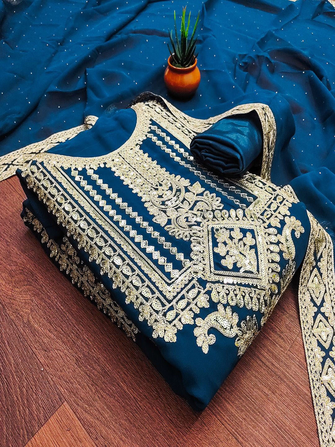 

Lilots Embroidered Unstitched Dress Material, Blue