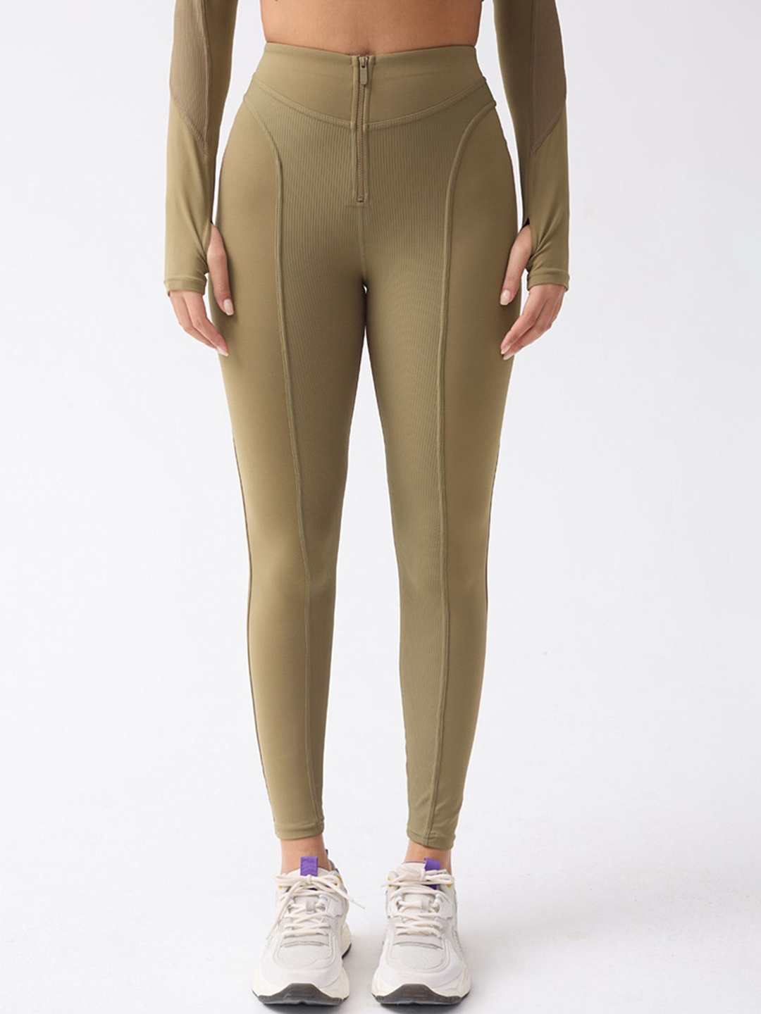 

LULU & SKY Women Slim-Fit Ankle-Length Sports Tights, Khaki