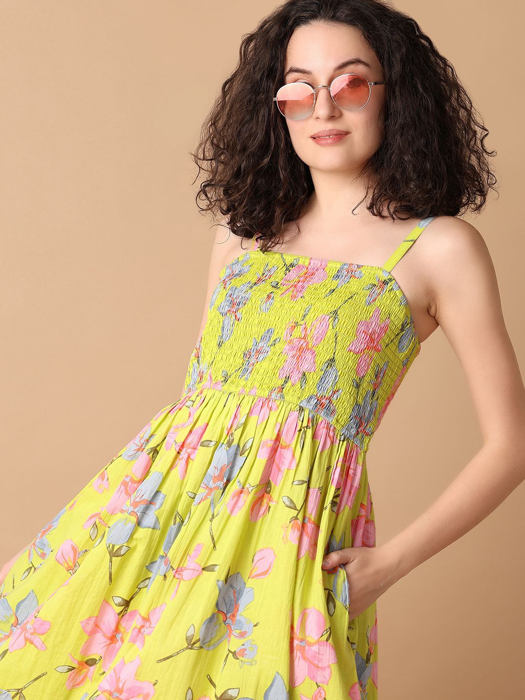 

UNLIMITED Floral Print A-Line Dress, Lime green