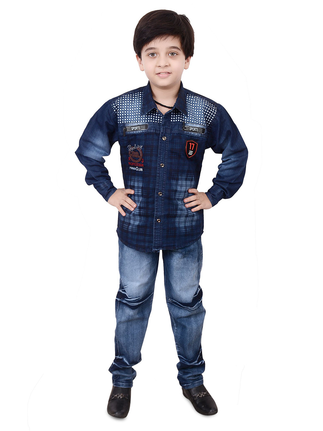 

Arshia Fashions Boys Printed Shirt with Trousers, Blue