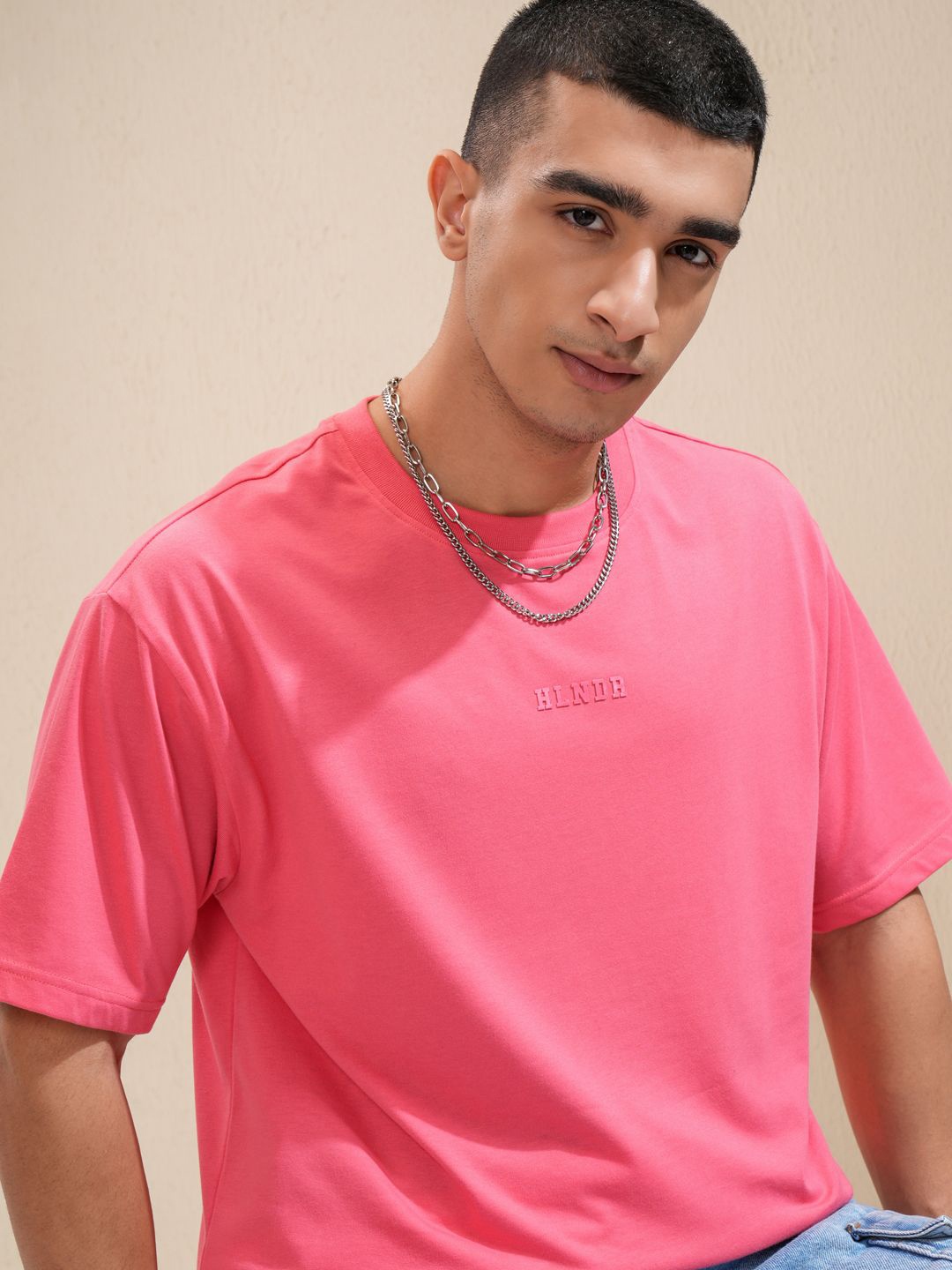 

HIGHLANDER Men Round Neck Brand Logo Relaxed Fit Basic Tshirt, Rose