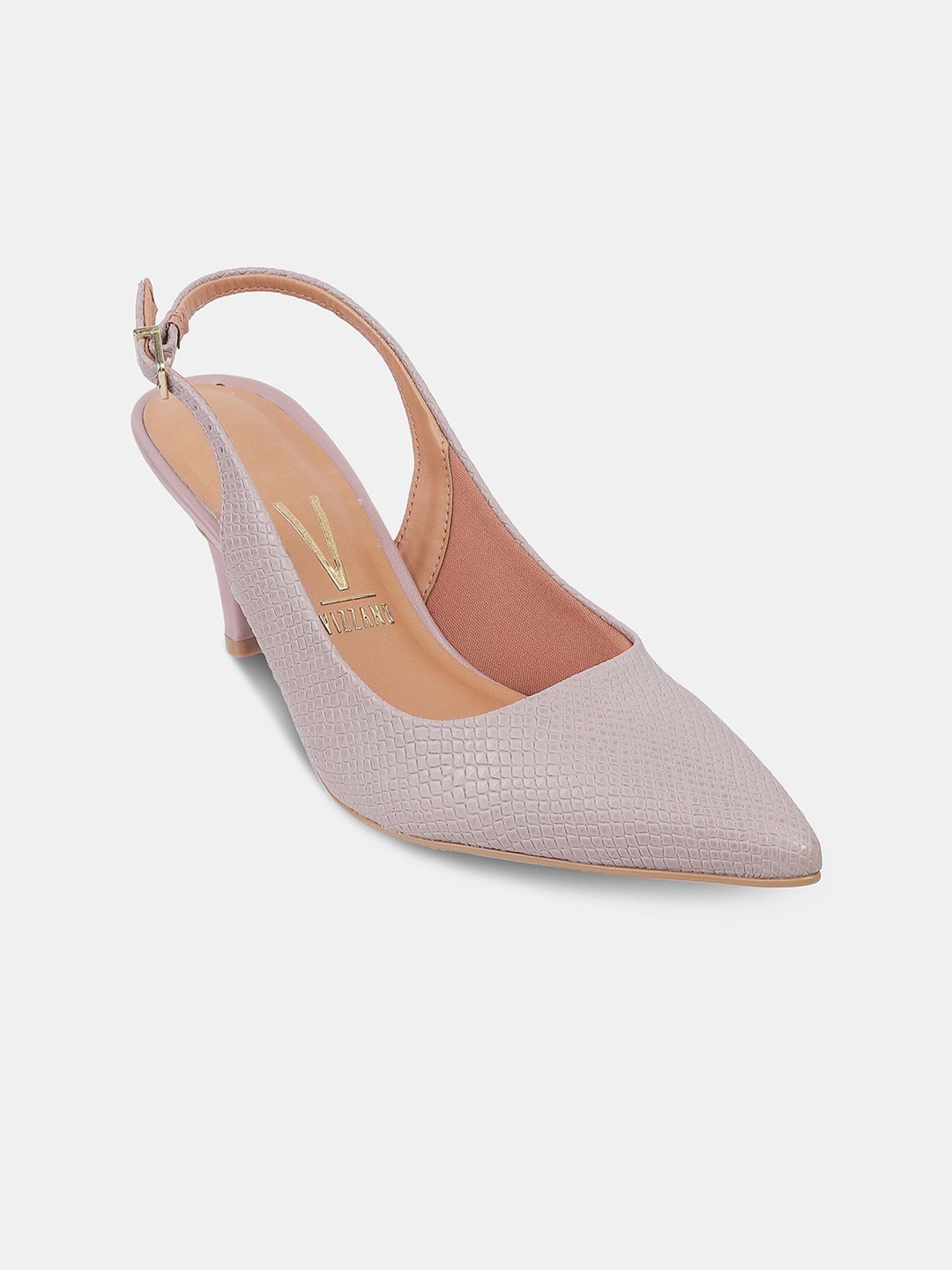 

Vizzano Textured Party Slim Heeled Pumps with Laser Cuts, Taupe