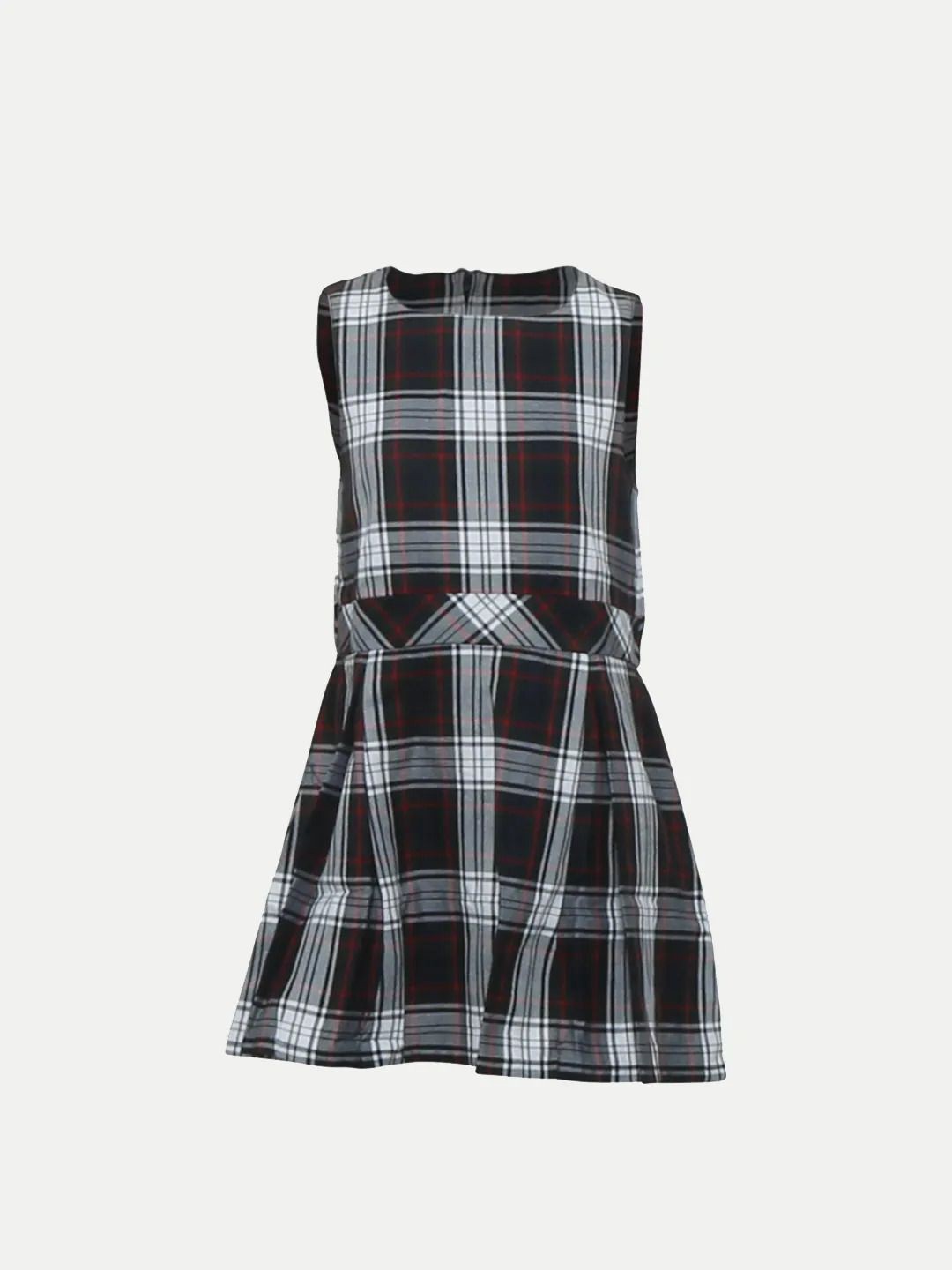 

BAESD Checked Checked Round Neck Fit & Flare Dress, Black