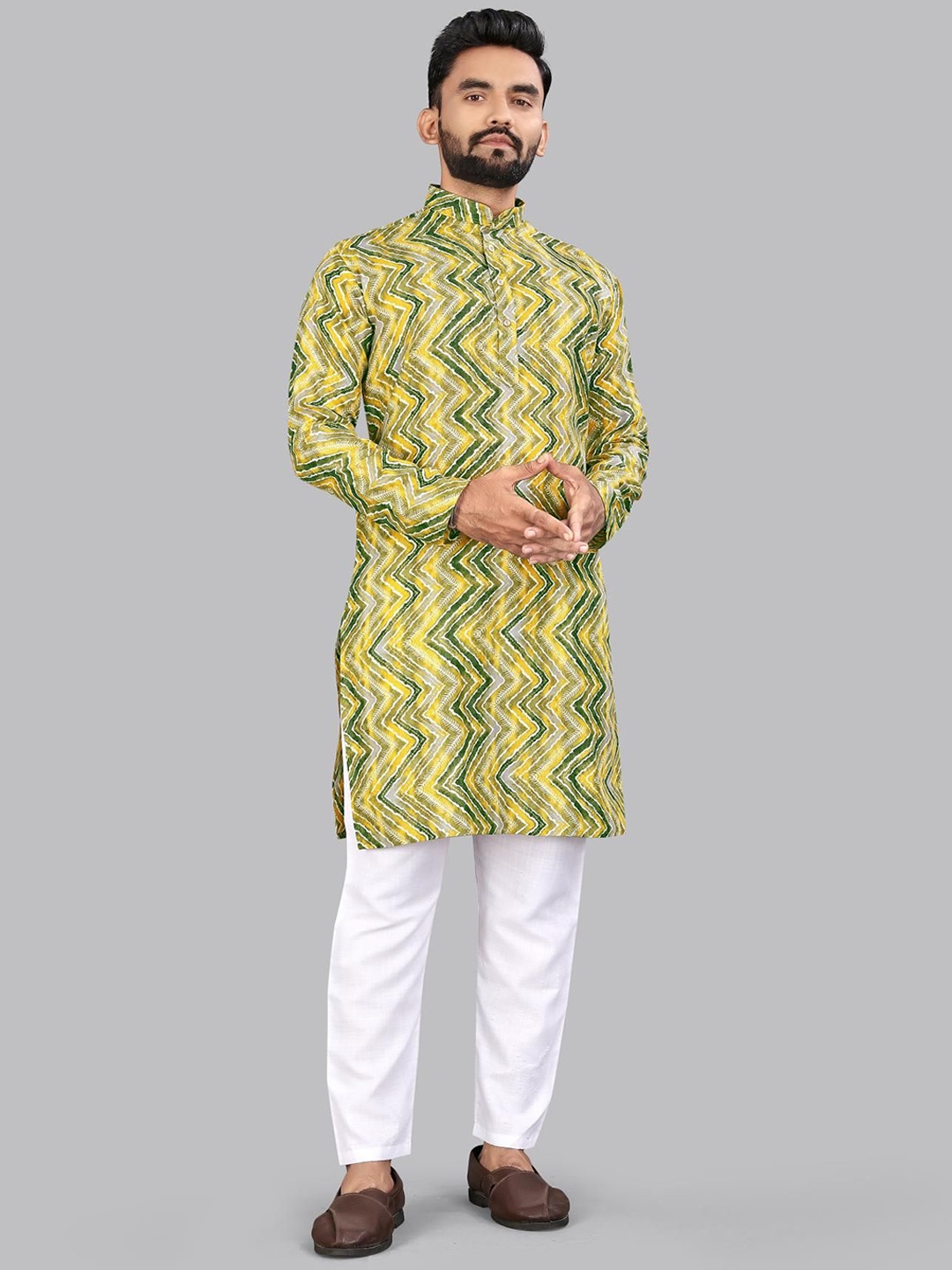 

allan peter Men Mirror Work Anarkali Kurta, Yellow