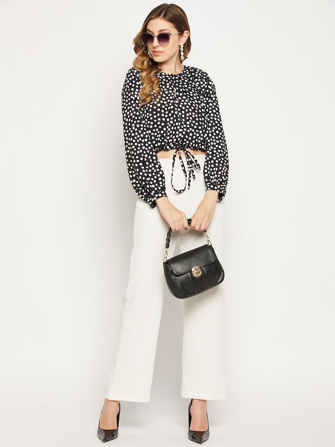 

Murcia Polka Dot Printed Top With Trouser Co-Ords, Black