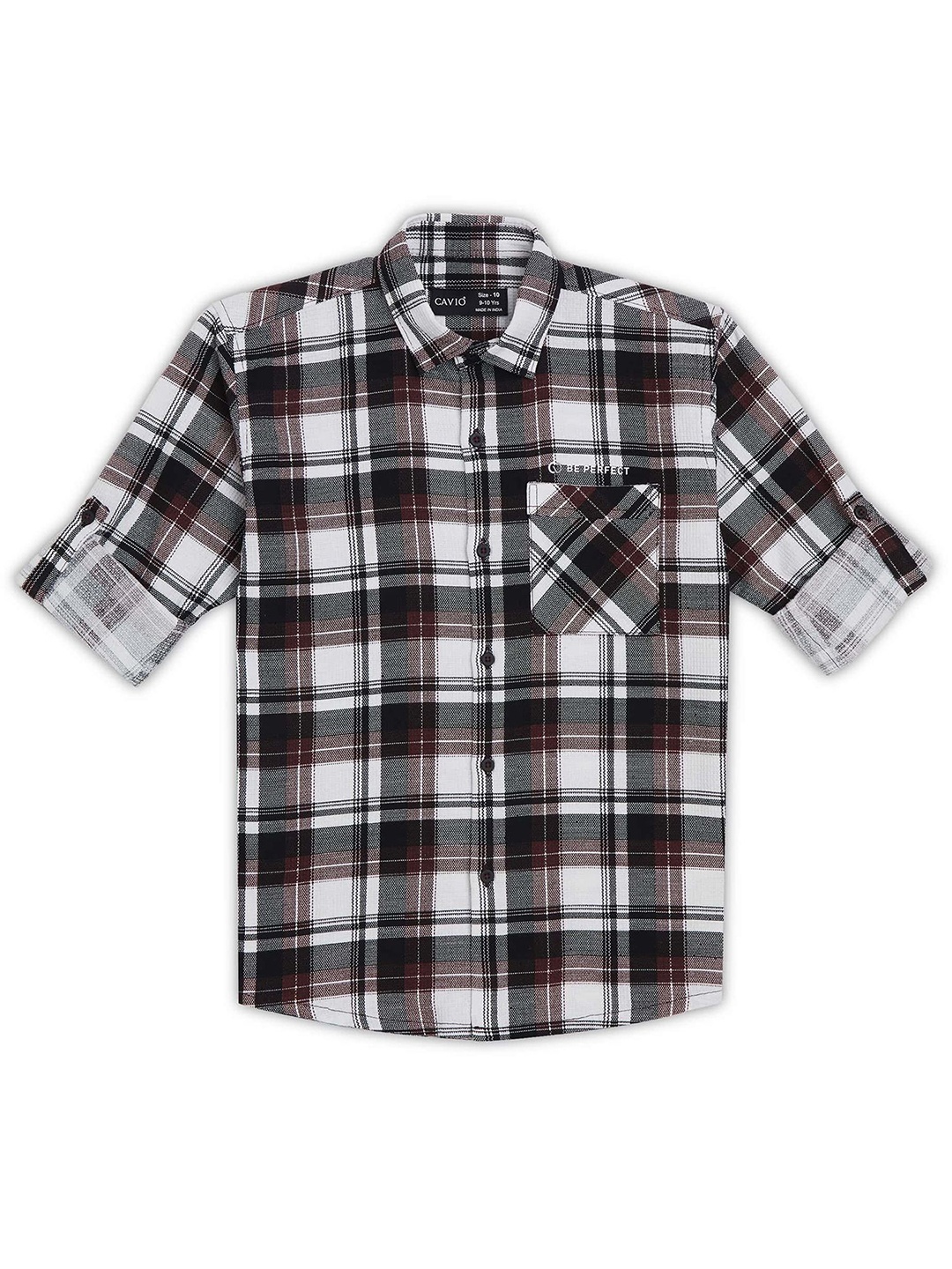 

CAVIO Boys Comfort Spread Collar Tartan Checked Cotton Casual Shirt, Maroon