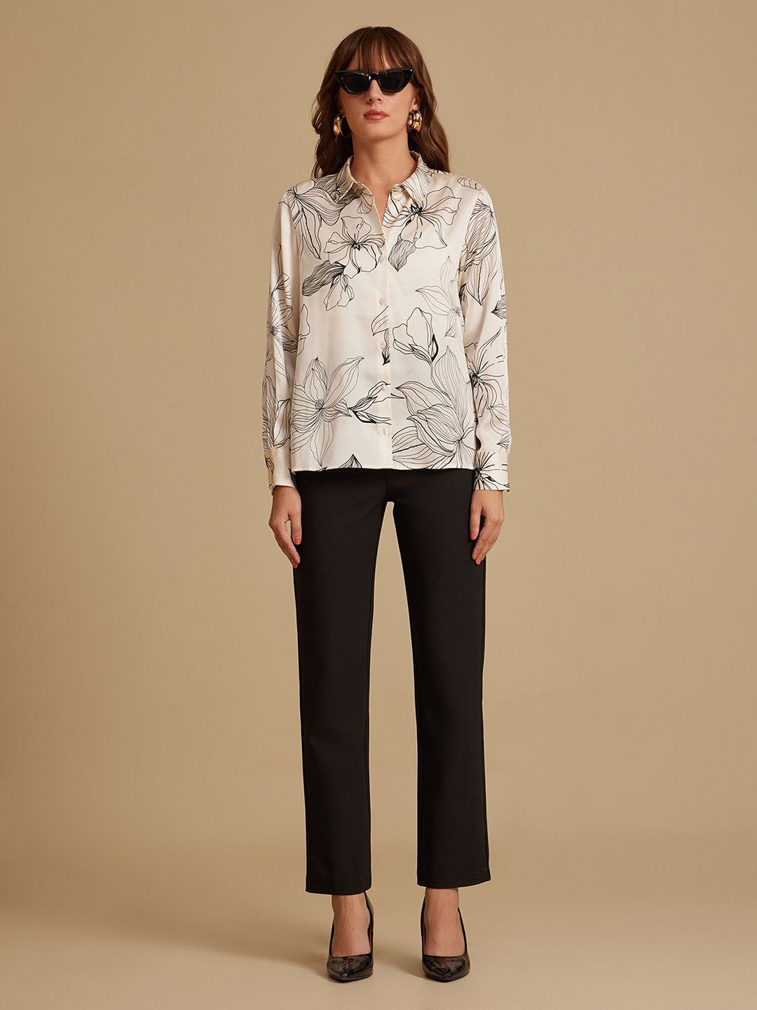 

Kazo Women Opaque Printed Formal Shirt, White