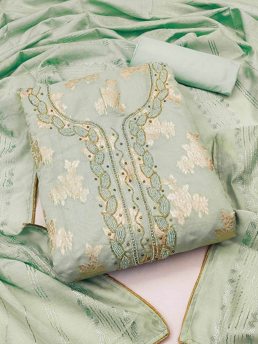 

Peachmode Unstitched Dress Material, Green