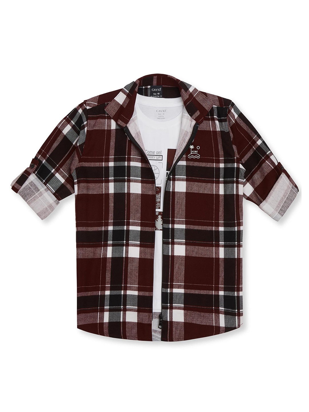 

CAVIO Boys Spread Collar Tartan Checked Cotton Casual Shirts & T-Shirt, Maroon