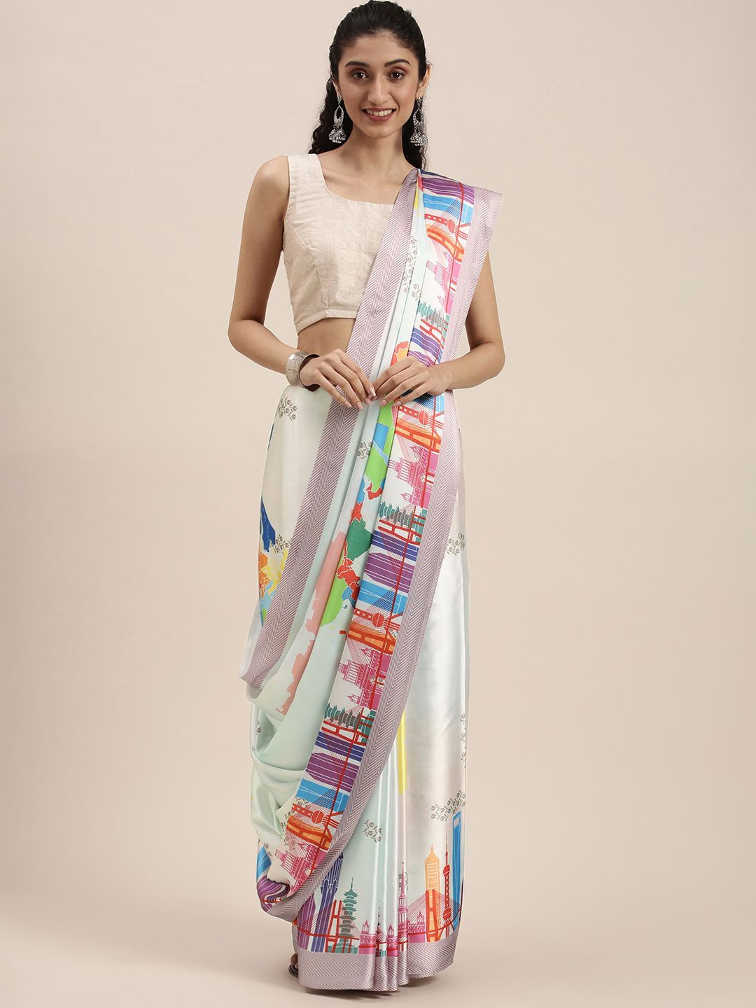 

KIMISHA Satin Saree, White