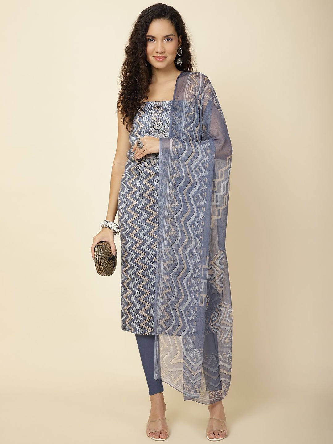 

Meena Bazaar Printed Unstitched Dress Material, Grey