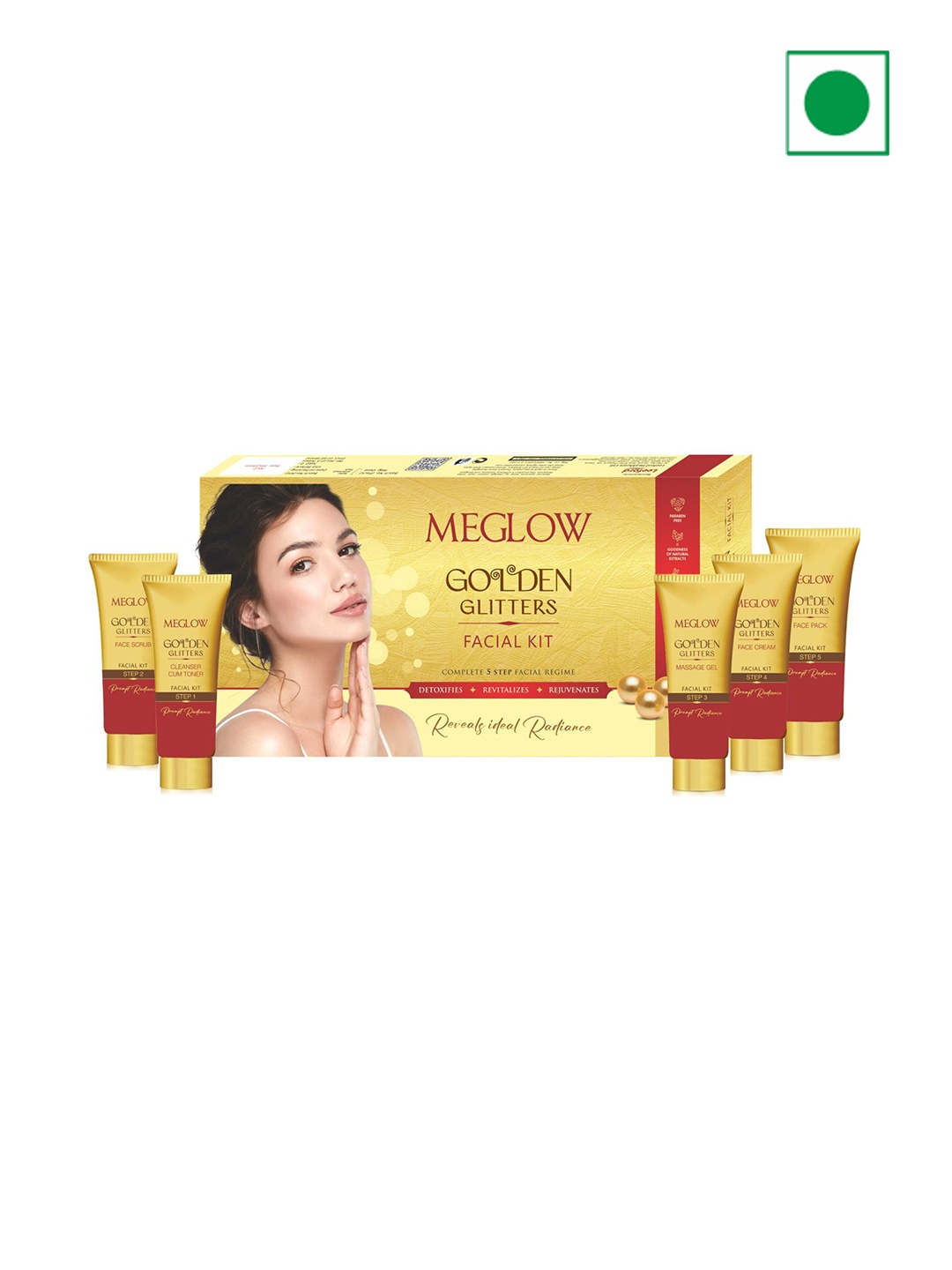 

MEGLOW Golden Glitters Facial Kit For Revitalizing Skin - 105g, Yellow