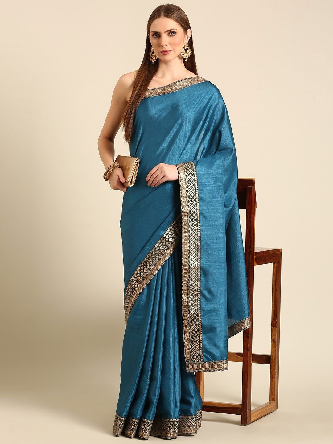 

all about you Solid Silk Blend Saree, Blue