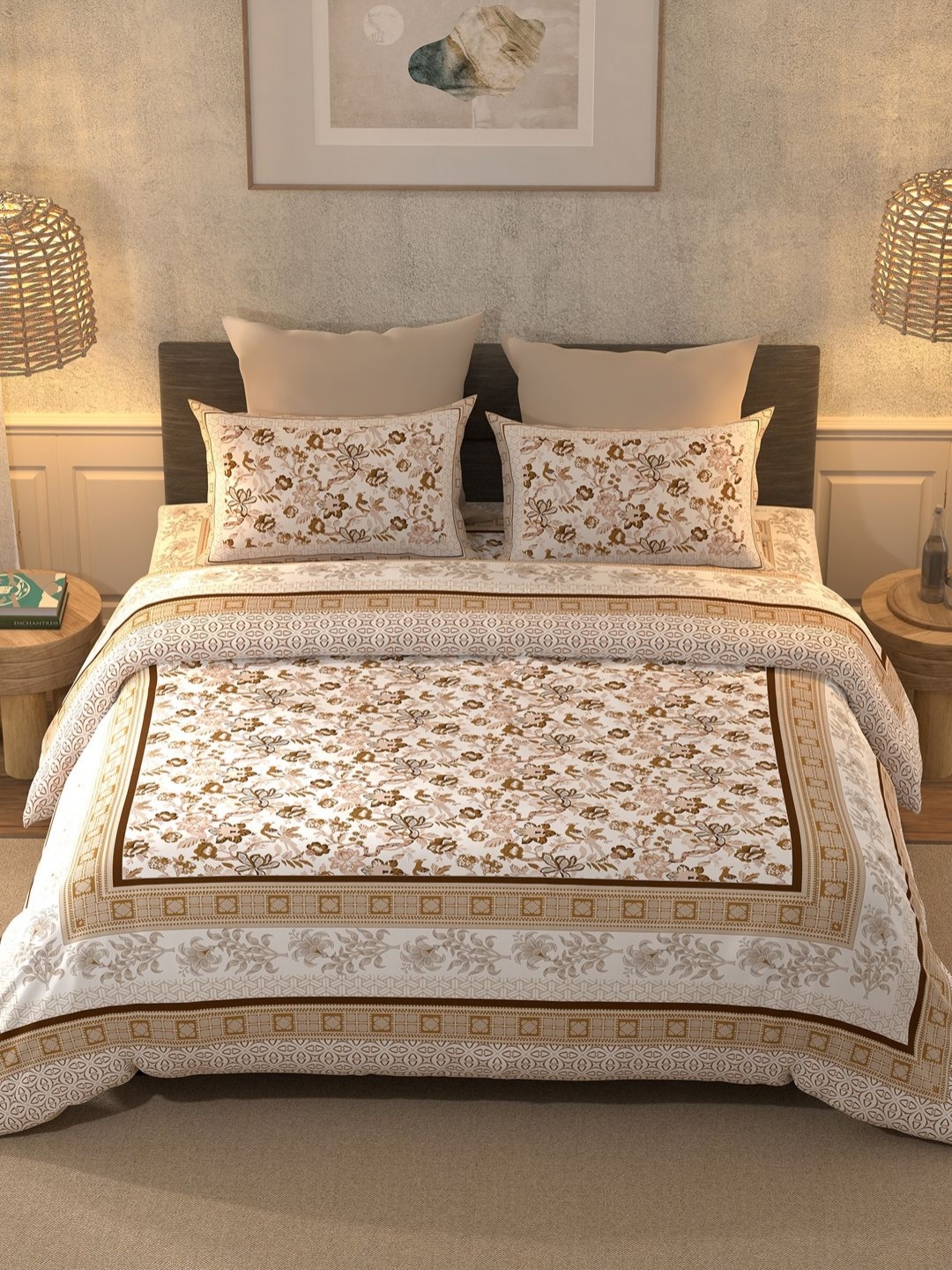 

BELLA CASA Brown & White 350 TC King Bedsheet with 2 Pillow Covers