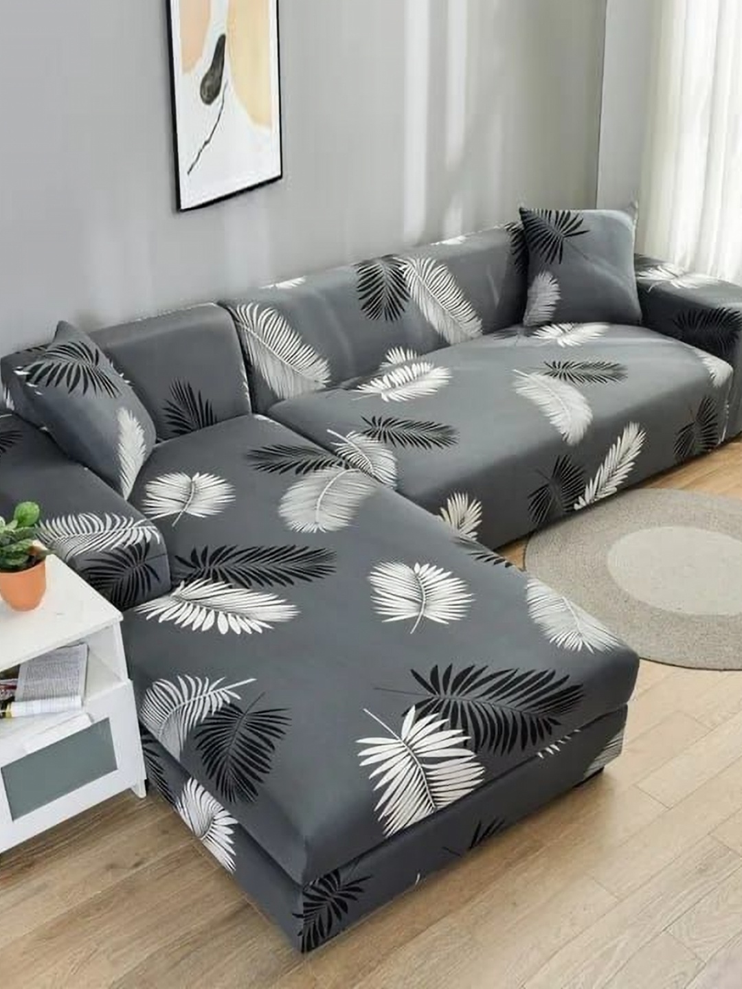 

TONY STARK Grey Polyester 2 Piece Sofa Cover With Arms