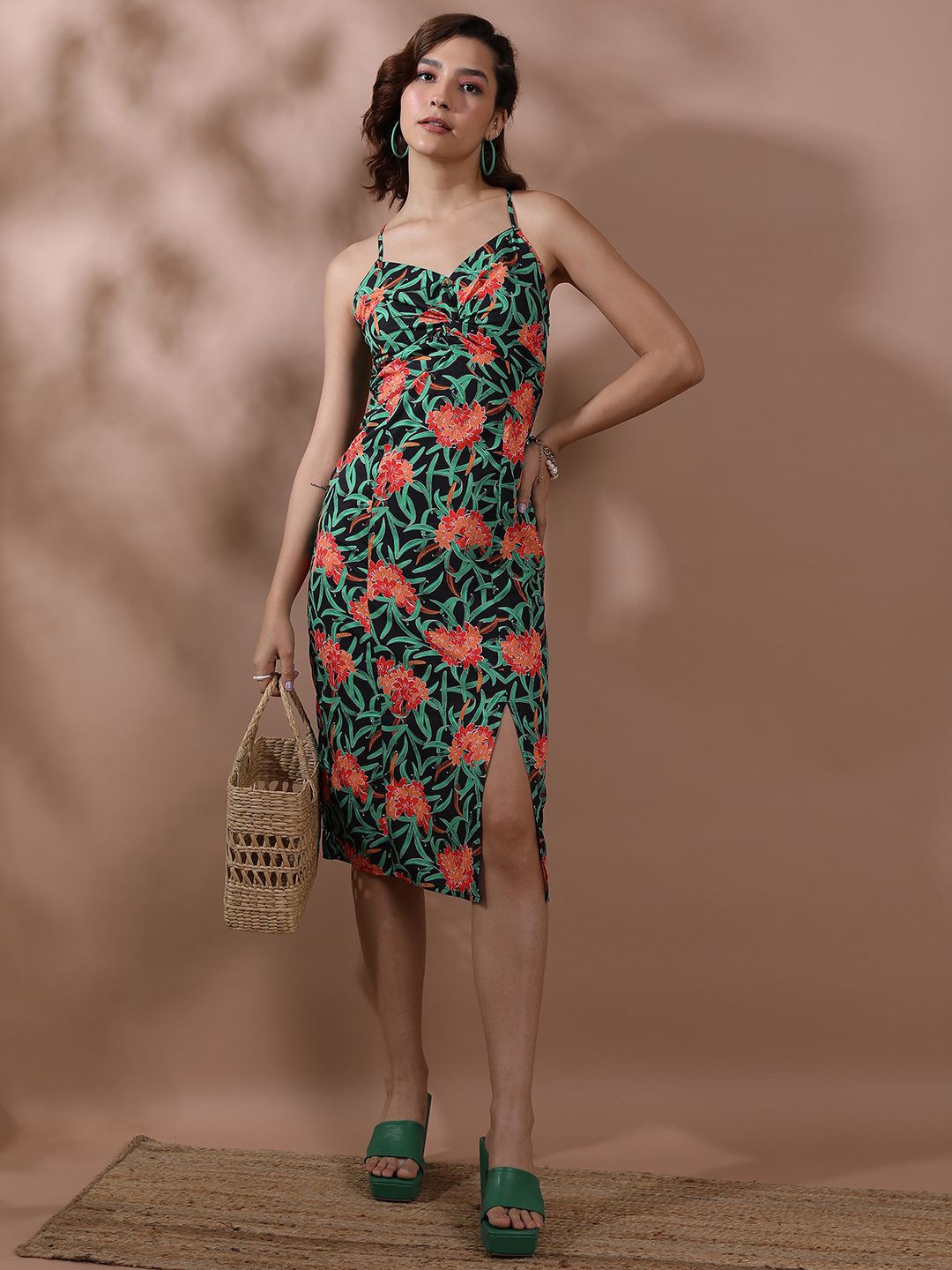 

Tokyo Talkies Women Floral Printed Sheath Dress, Black