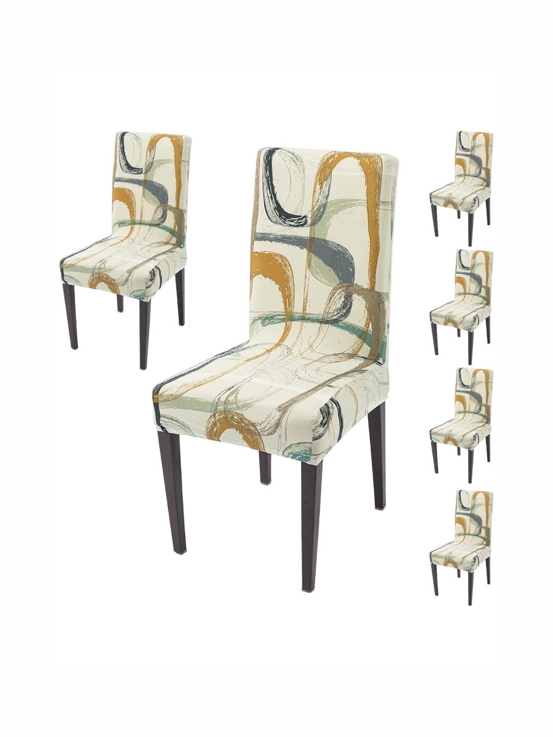 

HOKIPO Set Of 6 Beige Printed Chair Cover