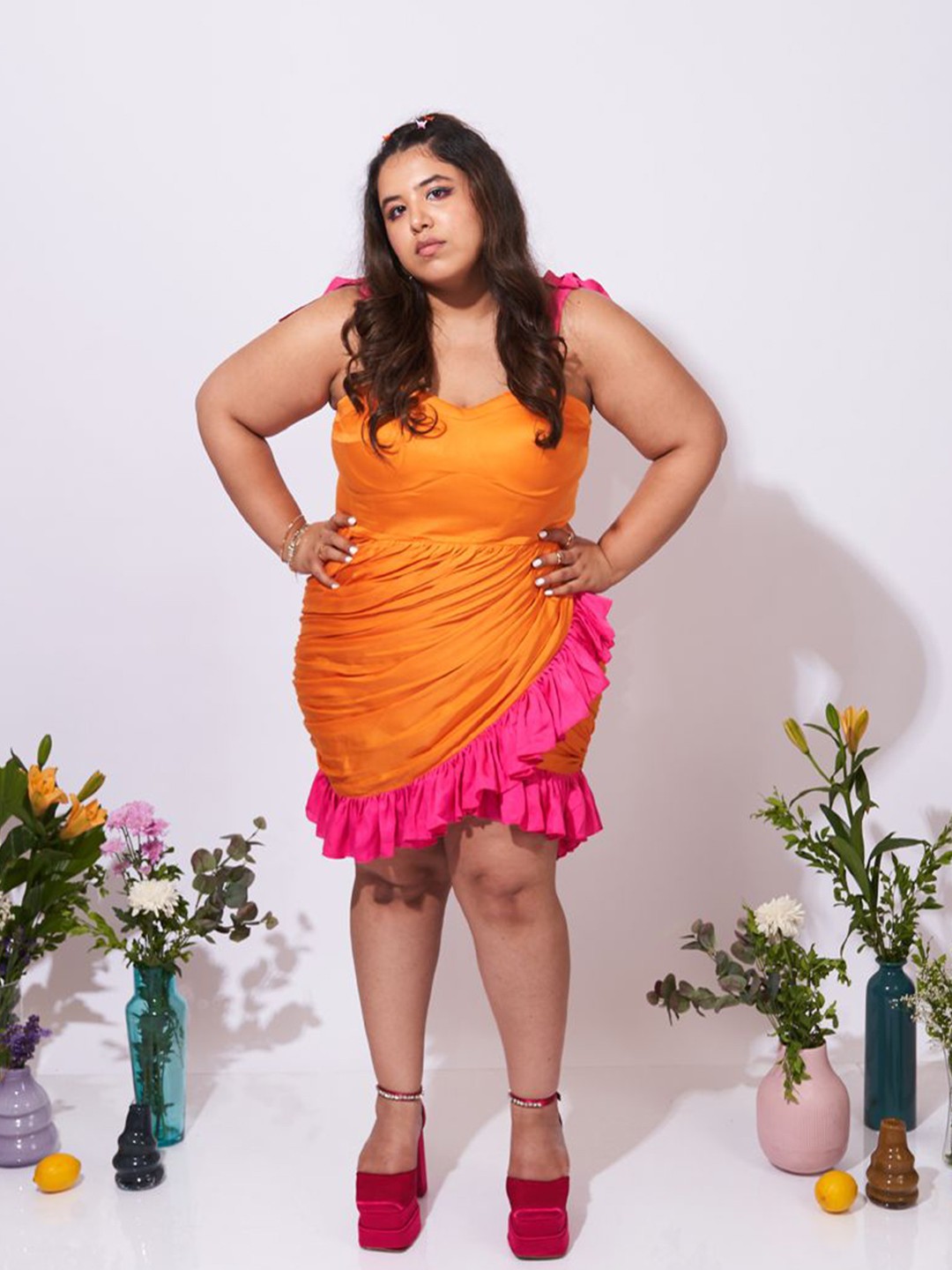 

Ur.Mish Satin Fit & Flare Midi Dress, Orange