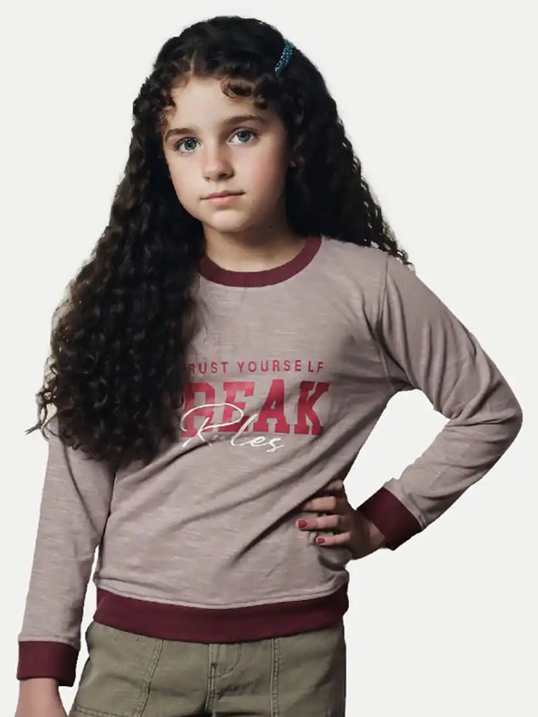 

BAESD Girls Typography Printed Sweatshirt, Grey