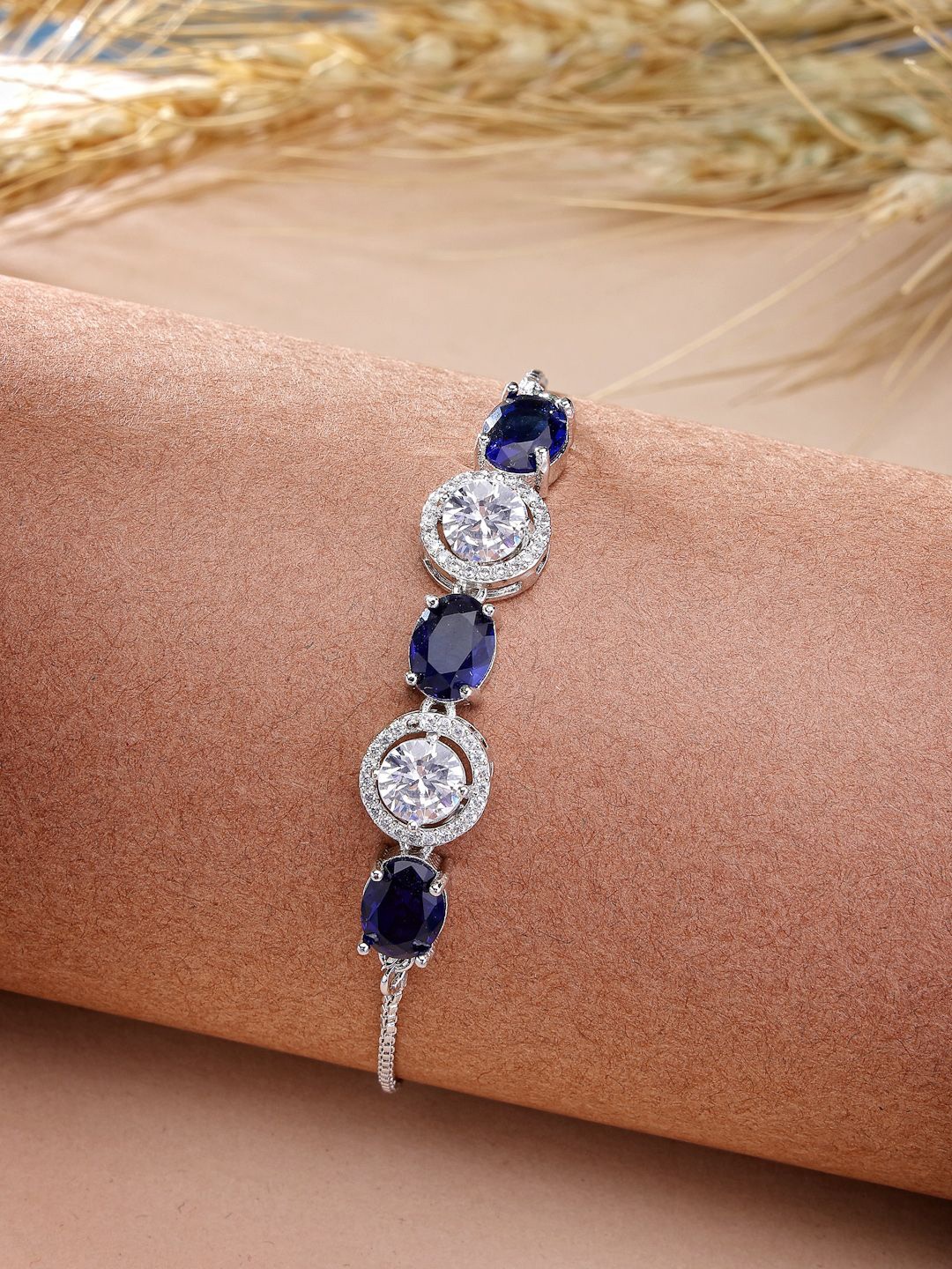

ZENEME Rhodium Plated American Diamond Studded Wraparound Bracelet, Silver