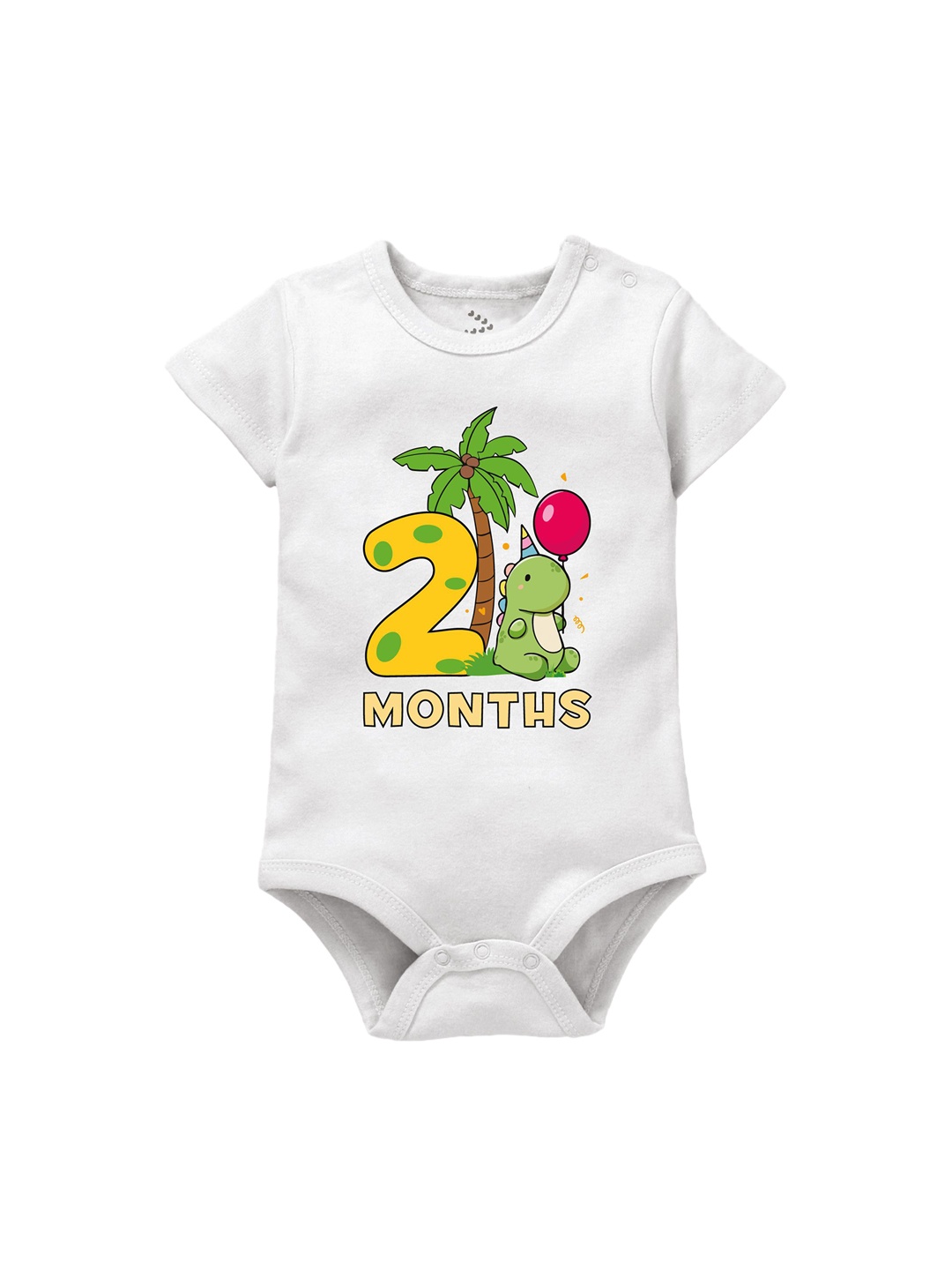 

Zeezeezoo Infants 2 Months Birthday Dinosaur Printed Cotton Bodysuit, White
