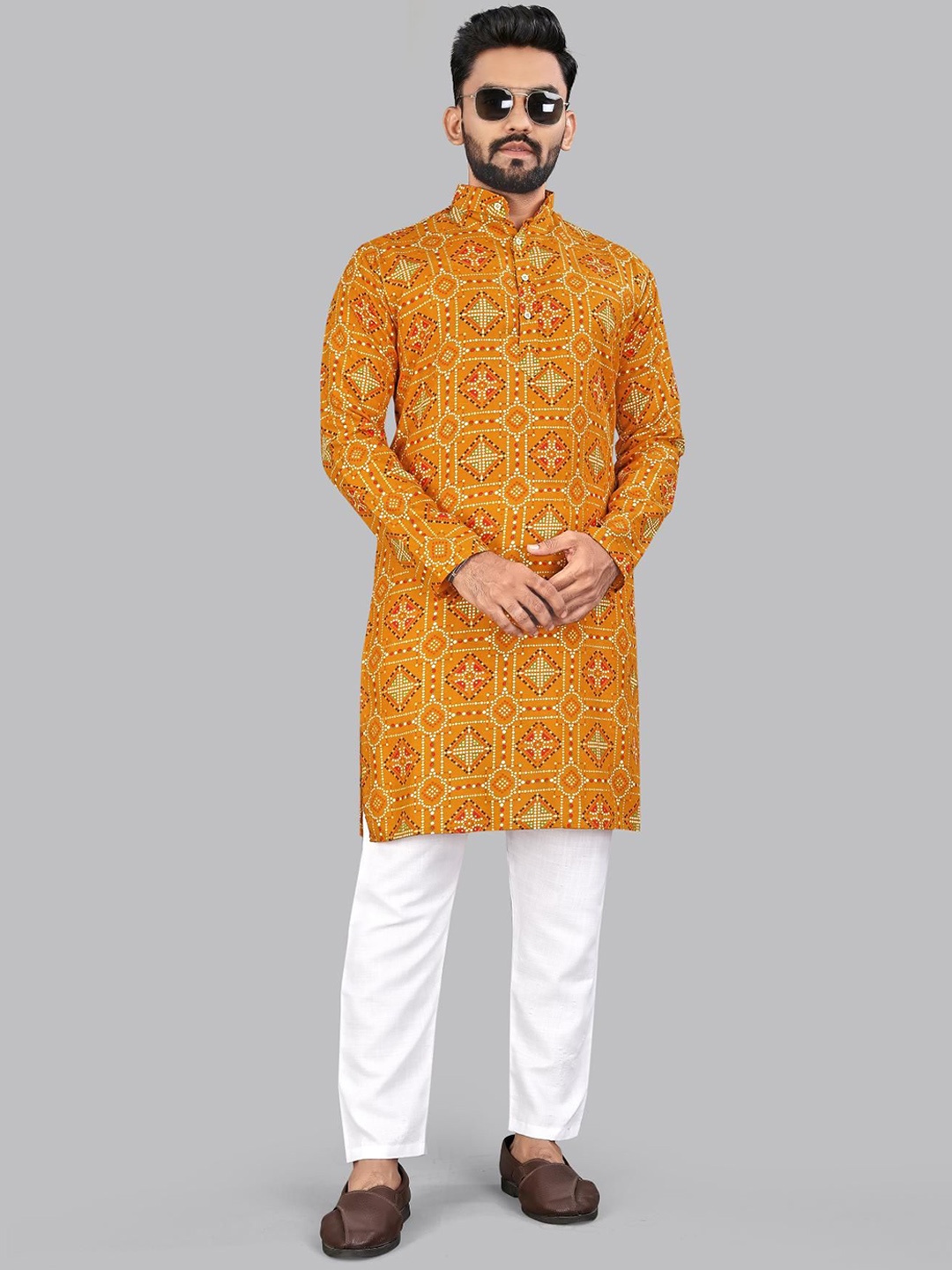 

allan peter Men Thread Work Pathani Kurta, Orange