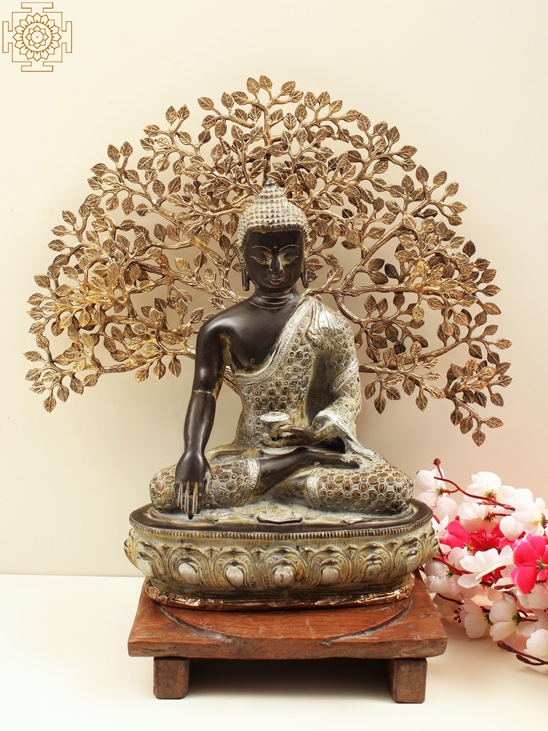 

Exotic India Gold Toned & Black Brass Buddha Idol Showpiece