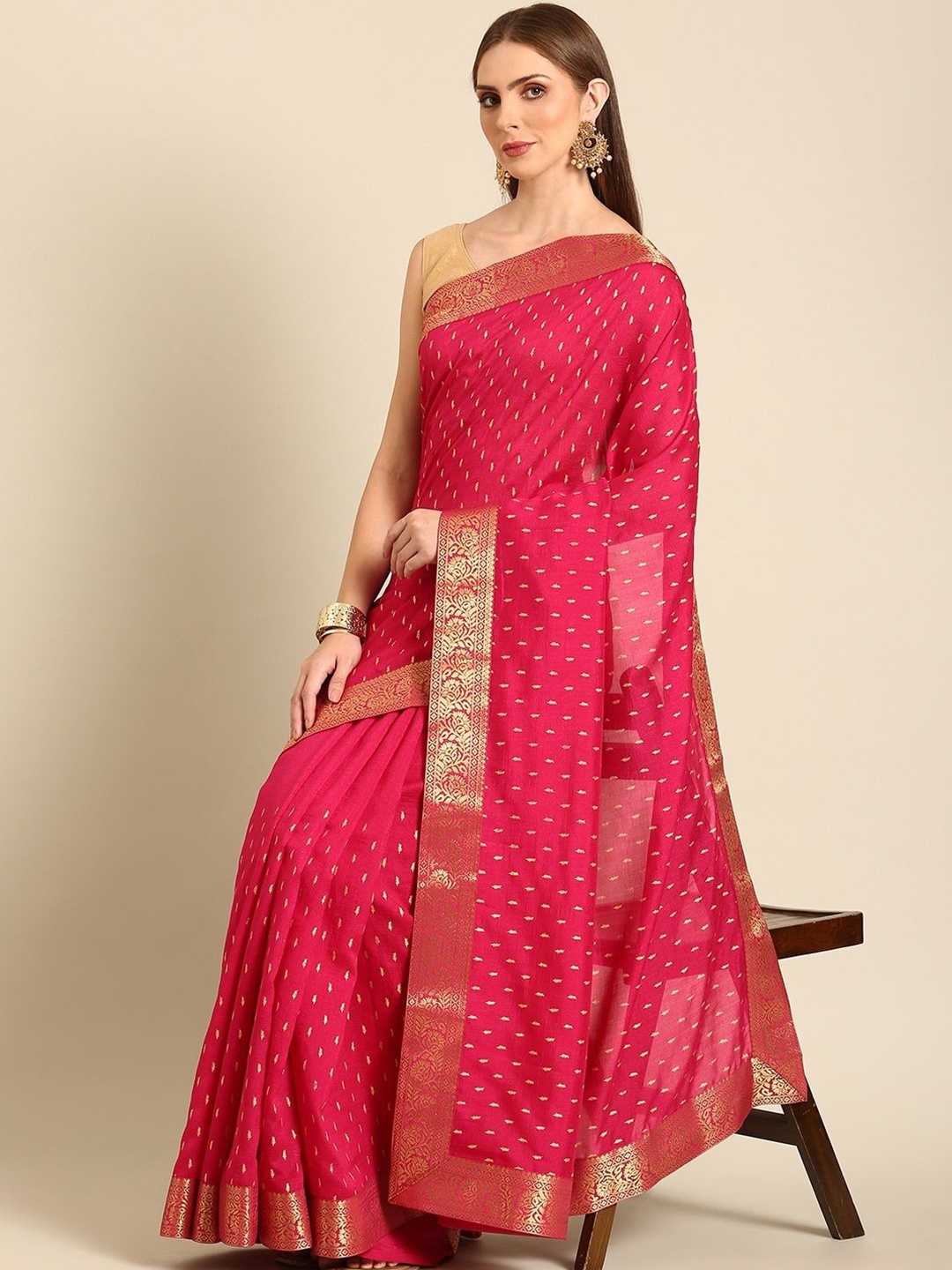 

all about you Floral Printed Zari Saree, Pink