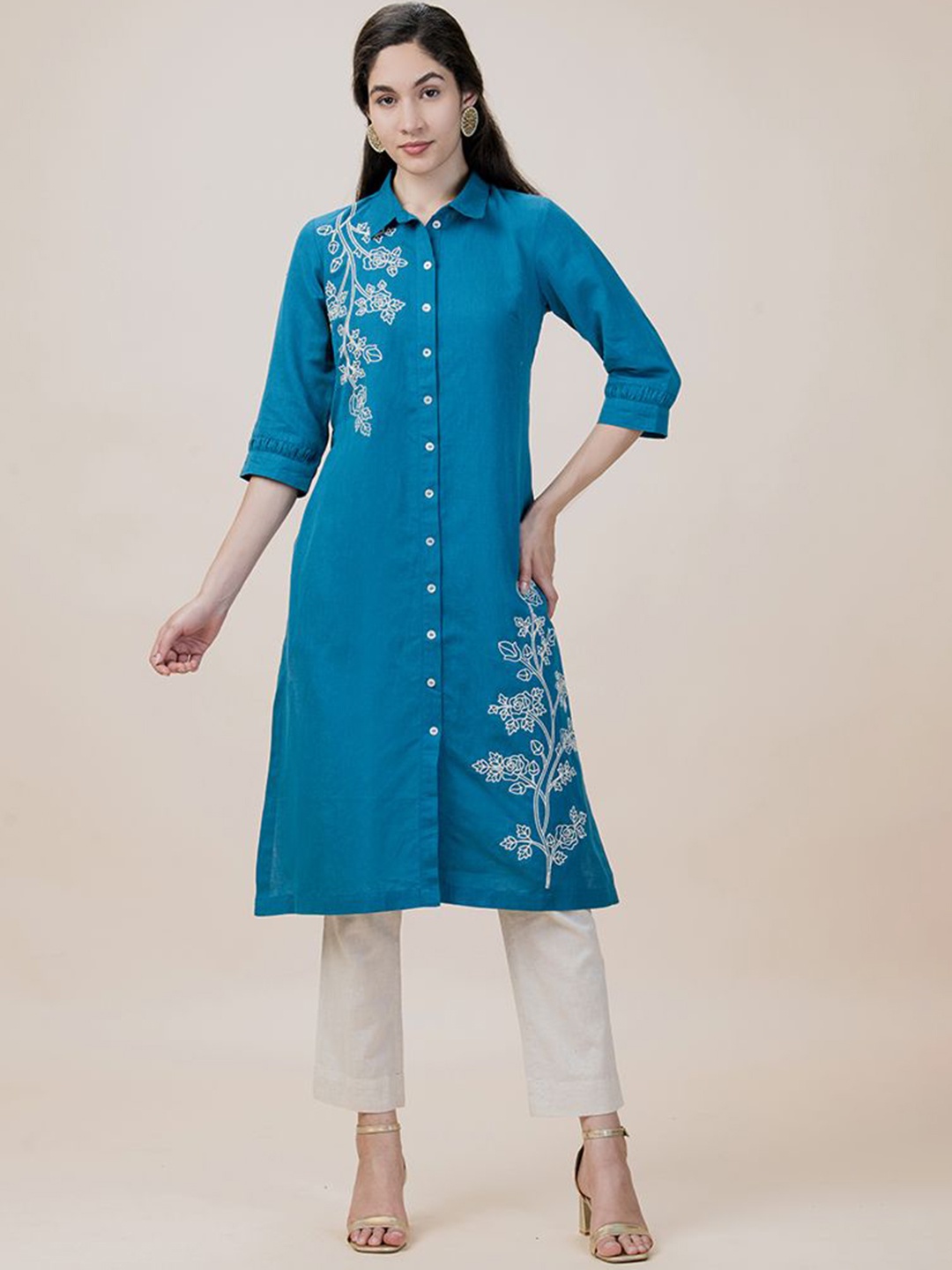 

BARARA ETHNIC Women Printed Thread Work Anarkali Kurta, Blue