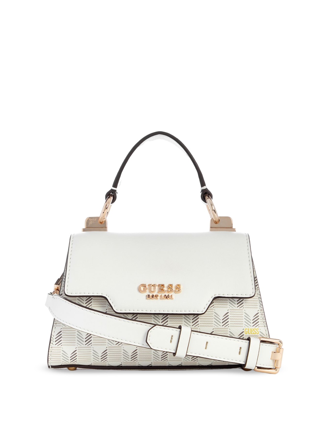 

GUESS Printed PU Oversized Swagger Satchel with Cut Work, Grey