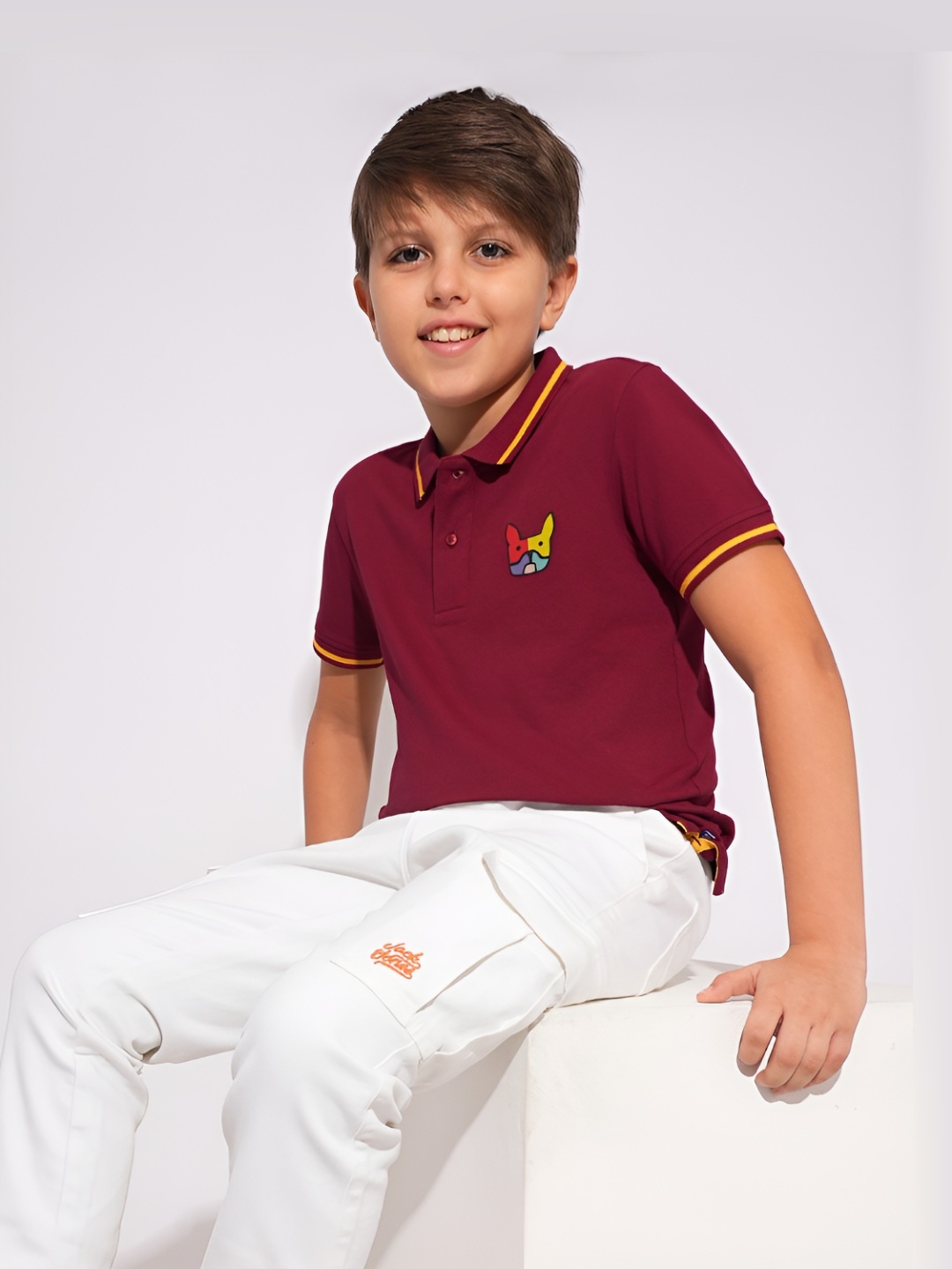 

Jack & Jones Junior Boys Conversational Printed Polo Collar Pure Cotton T-shirt, Maroon