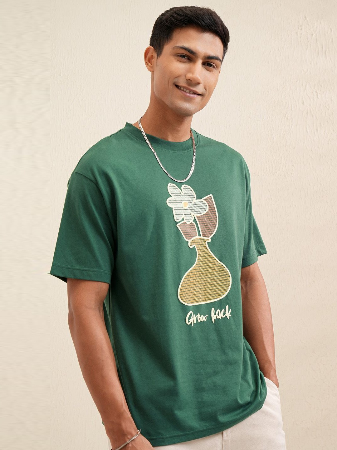

LOCOMOTIVE Premium Men Graphic Printed Round Neck Relaxed Fit Tshirt, Green