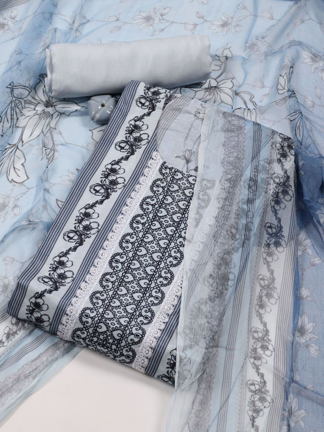

Meena Bazaar Printed Art Silk Unstitched Dress Material, Blue