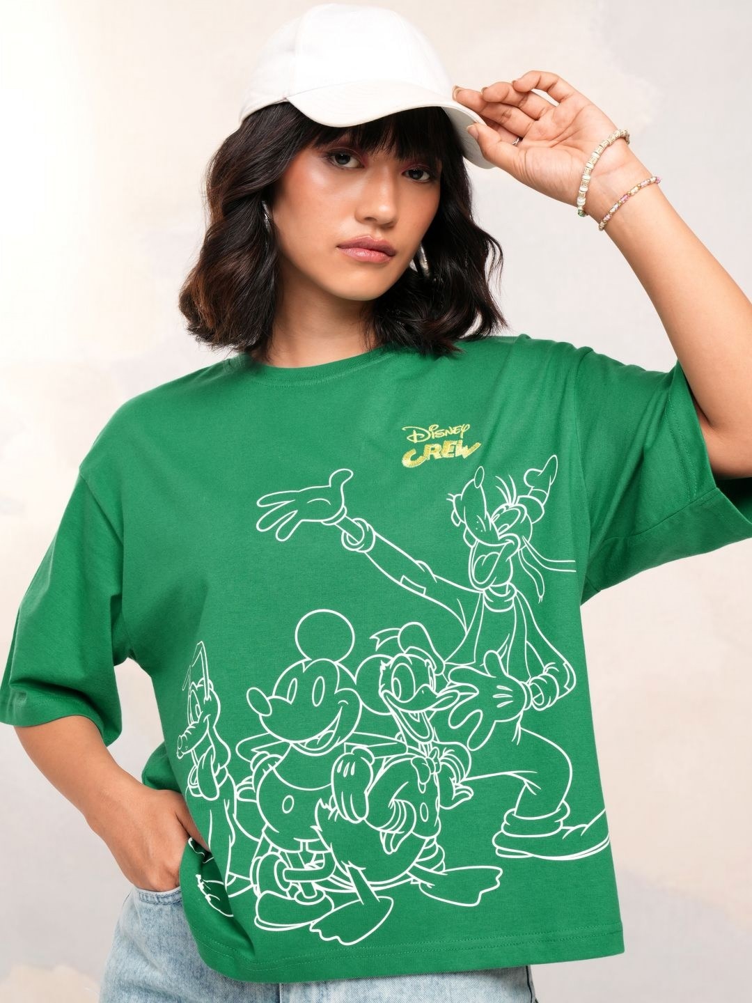 

Tokyo Talkies Women Mickey & Friends Printed Boxy Fit Tshirt, Green
