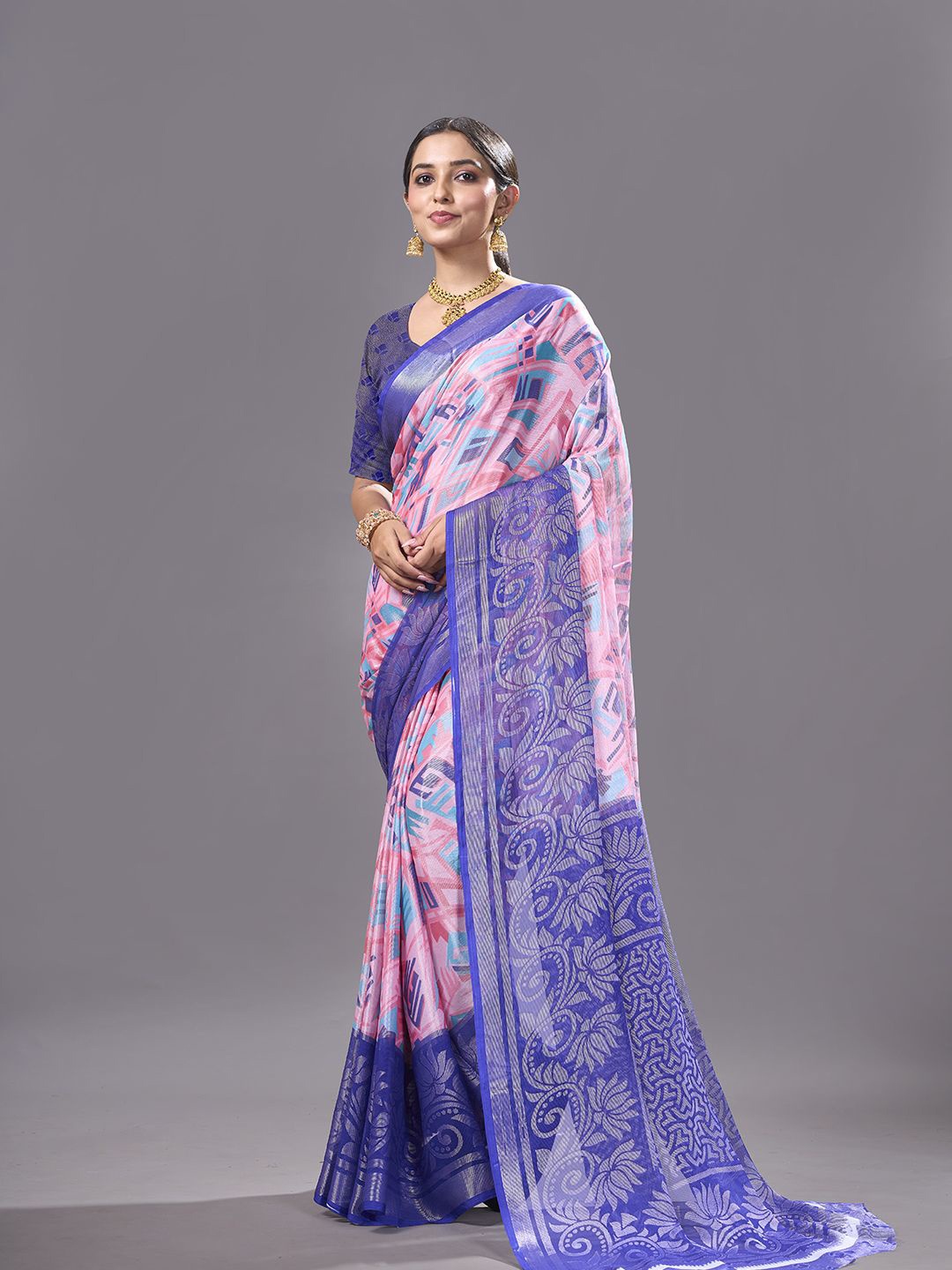 

NIRMAL CREATION Zari Saree, Pink